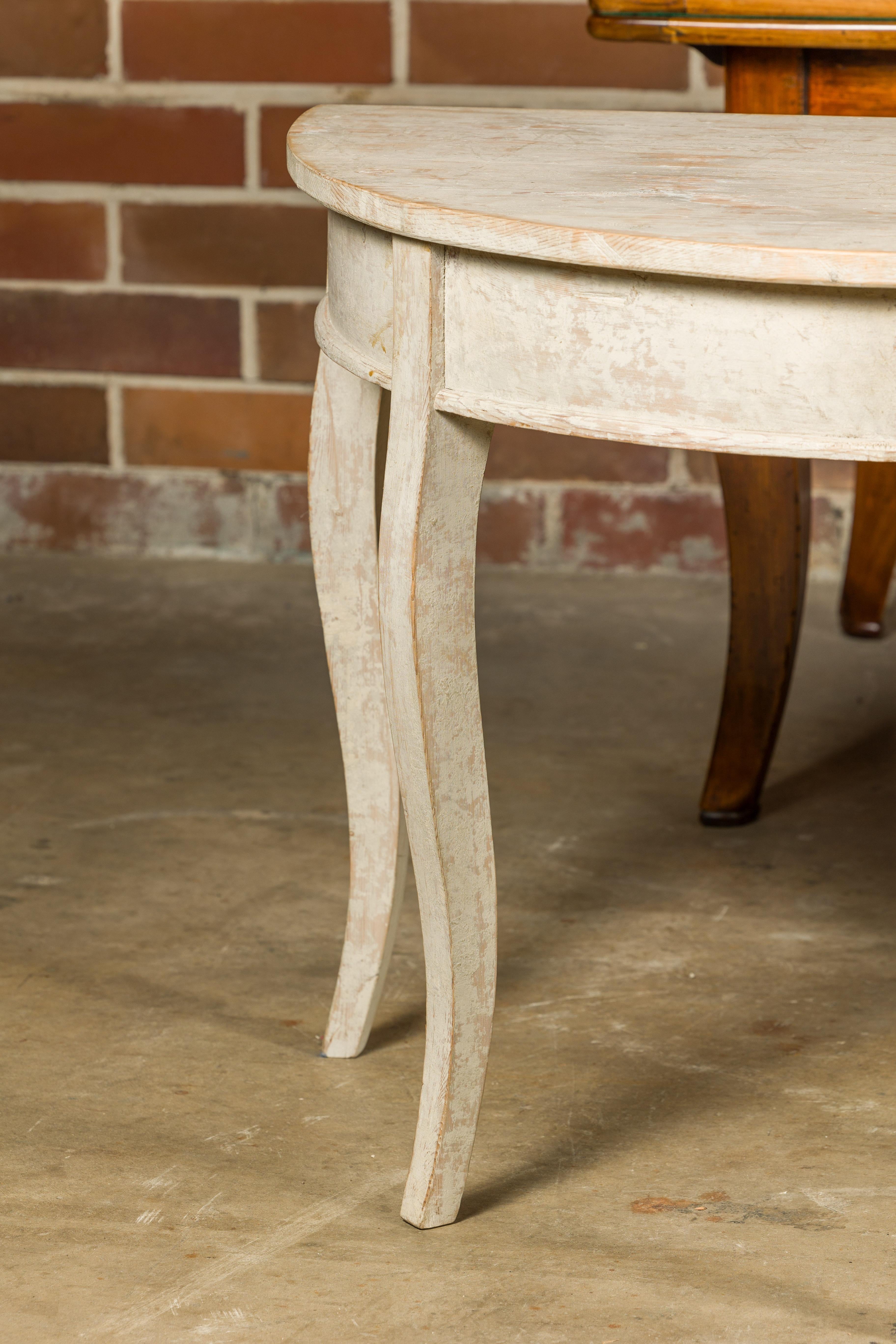 Swedish 19th Century Painted Demilune Tables with Cabriole Legs, a Pair For Sale 2