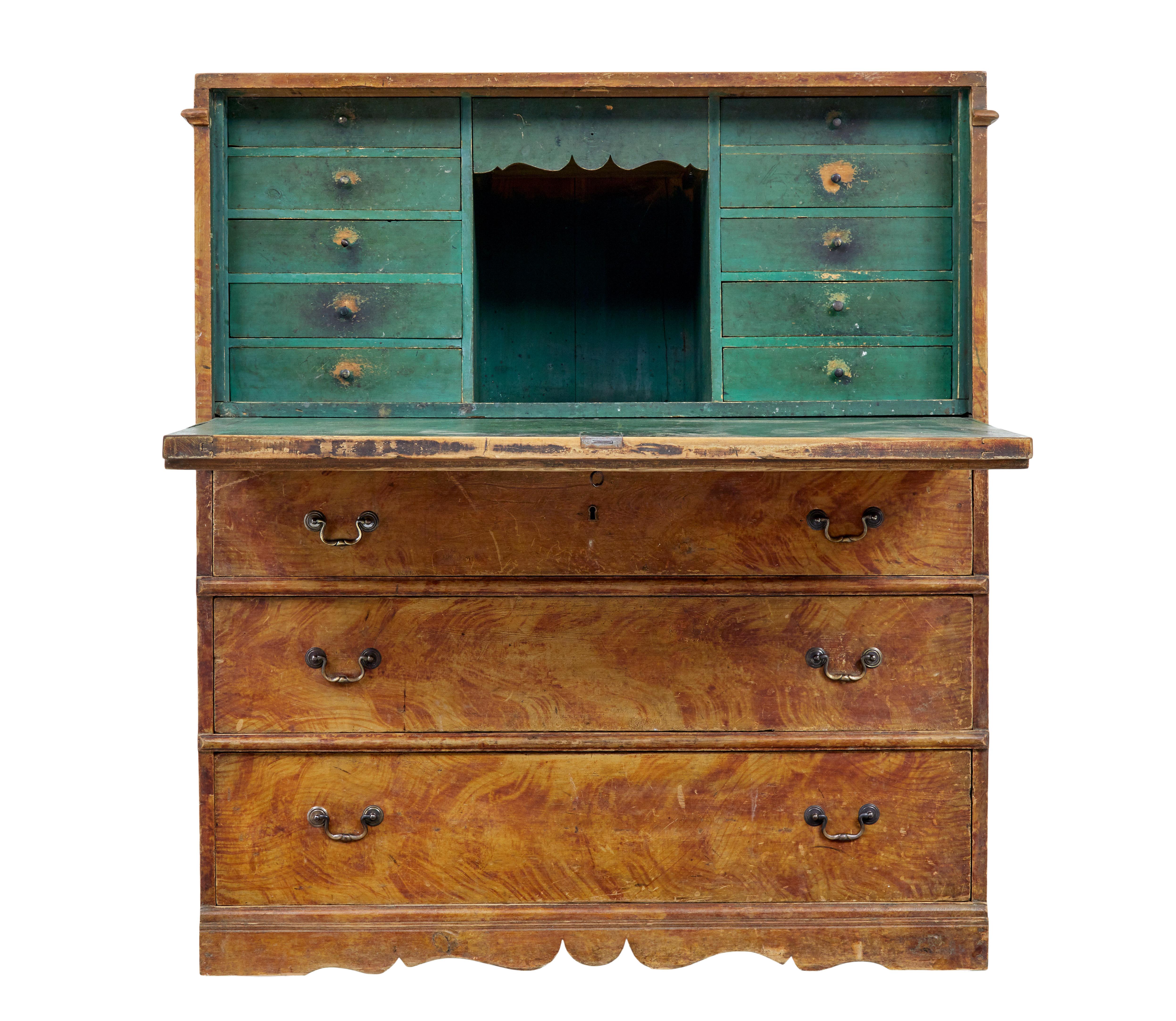 Rustic Swedish 19th Century Painted Pine Escritoire Writing Desk For Sale