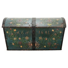 Antique Swedish 19th Century Painted Pine Marriage Trunk