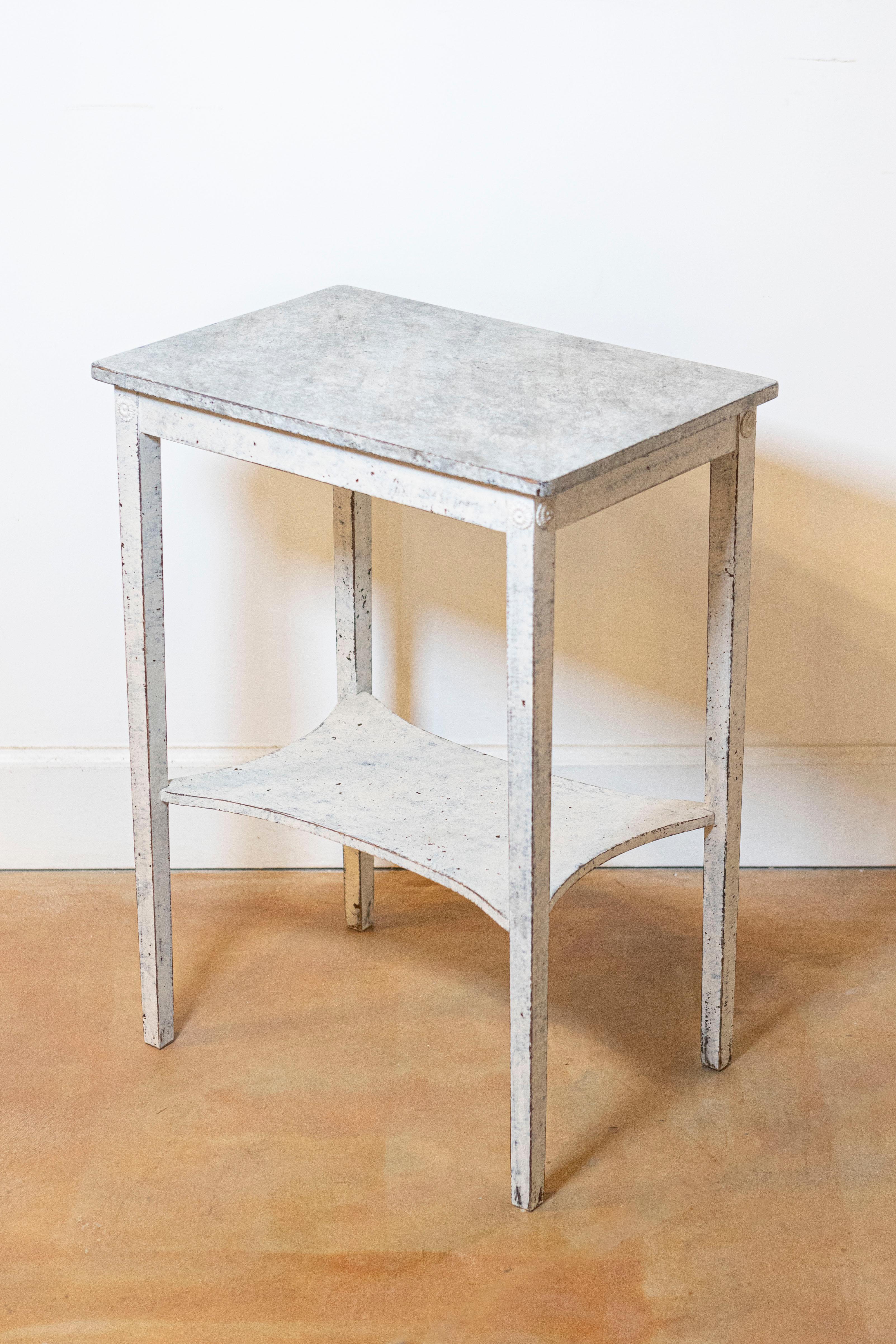 Swedish 19th Century Painted Side Table with Marbleized Top and In-Curving Shelf In Good Condition In Atlanta, GA