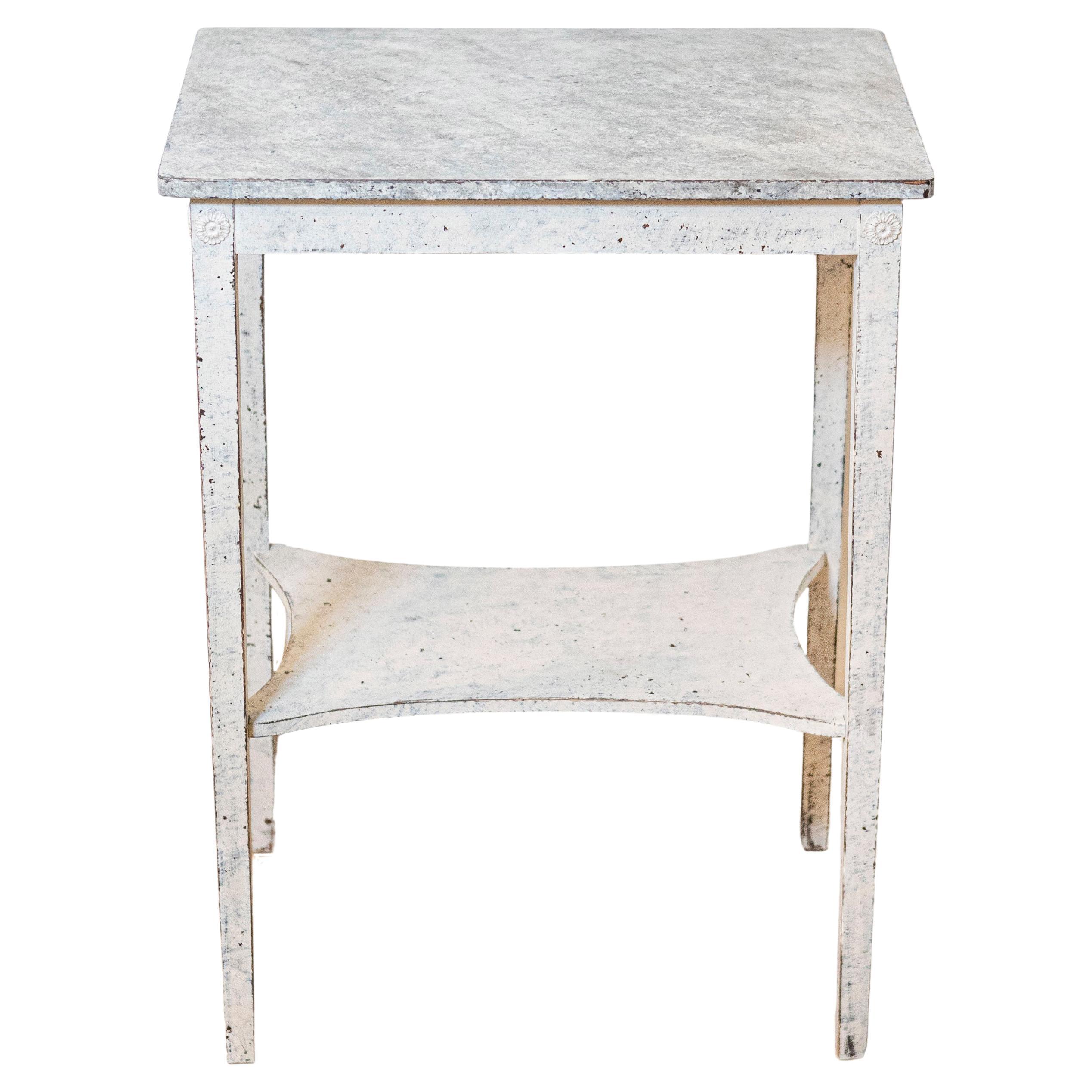 Swedish 19th Century Painted Side Table with Marbleized Top and In-Curving Shelf