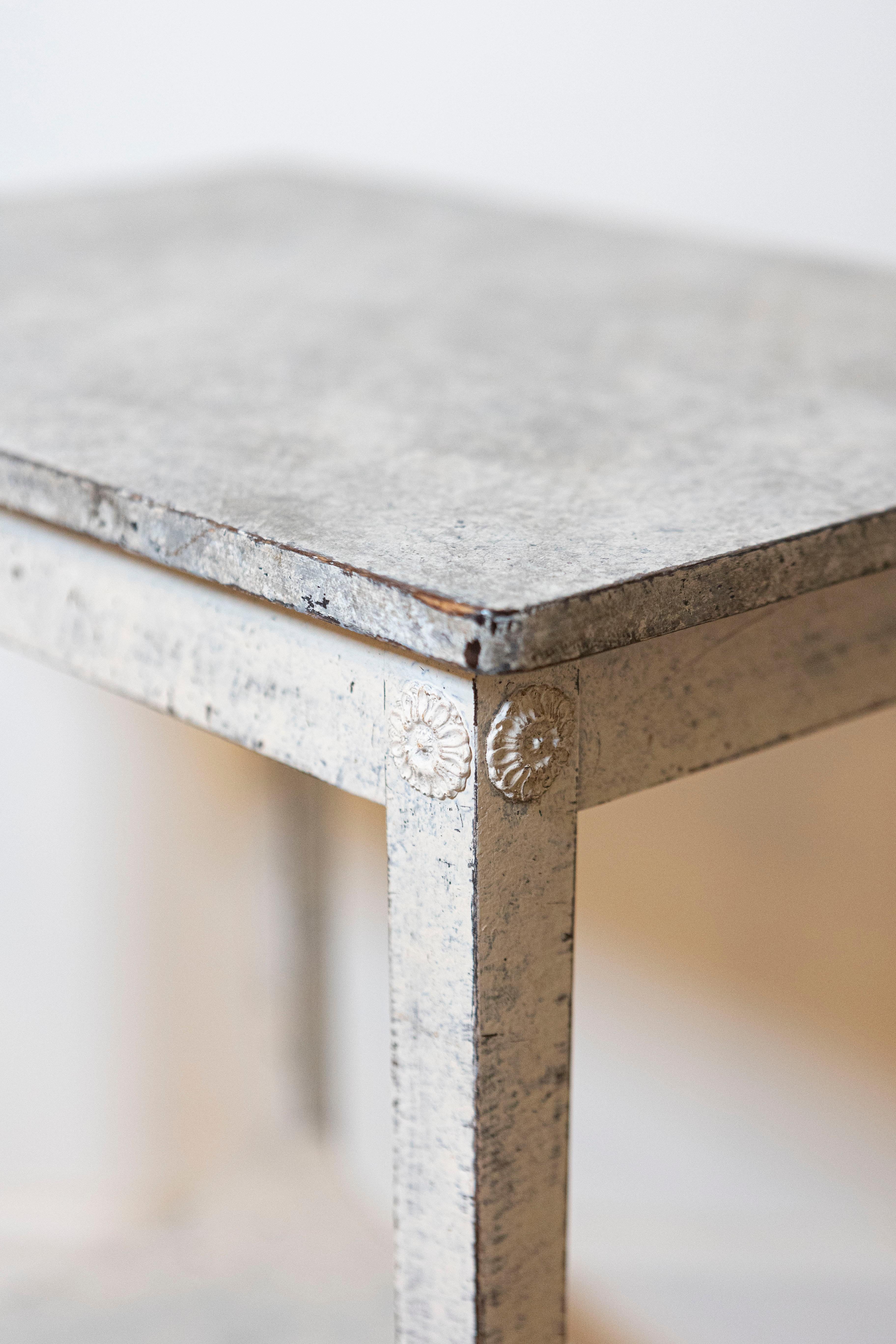 Swedish 19th Century Painted Side Table with Marbleized Top and In-Curving Shelf 1