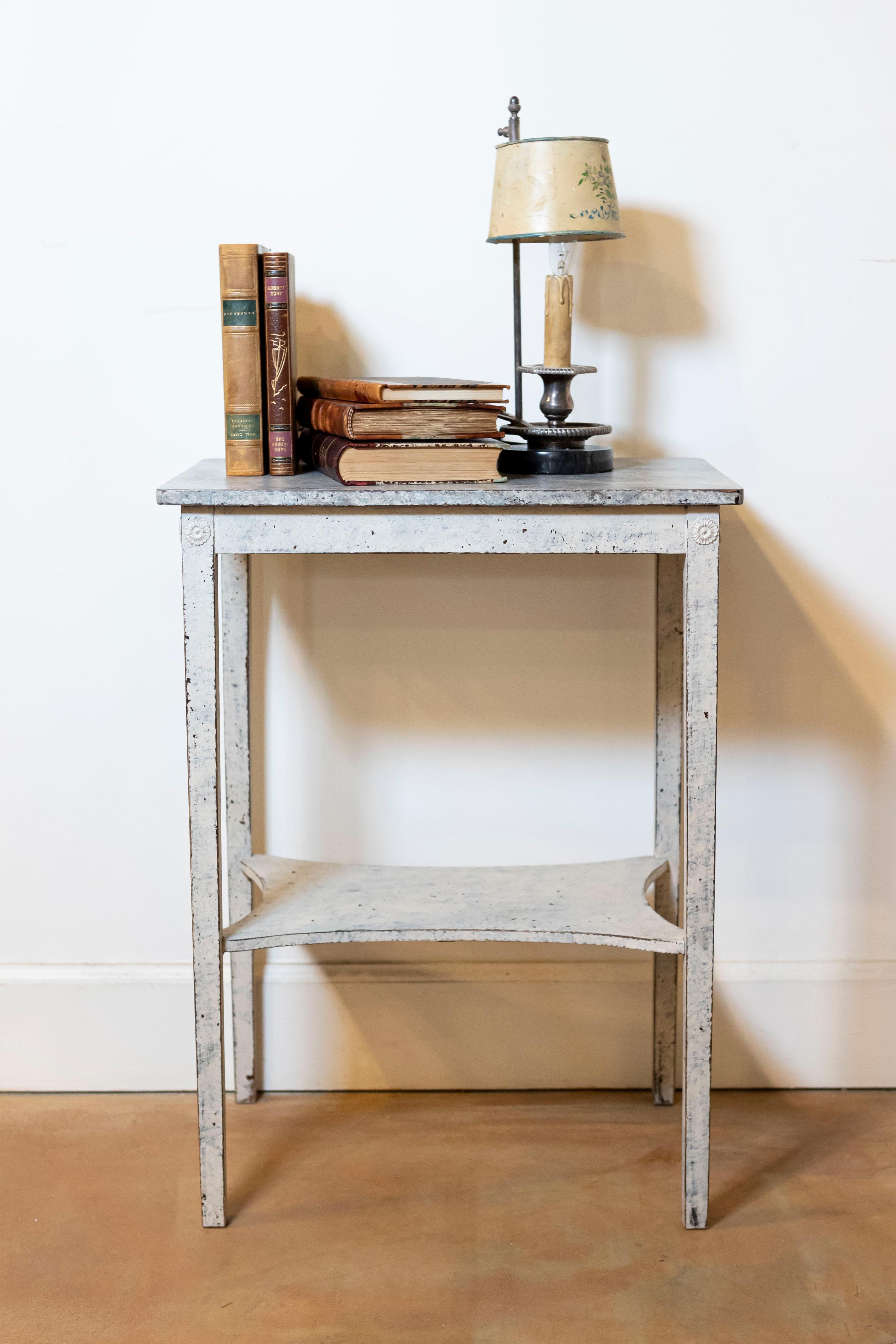 Swedish 19th Century Painted Side Table with Marbleized Top and In-Curving Shelf For Sale 3