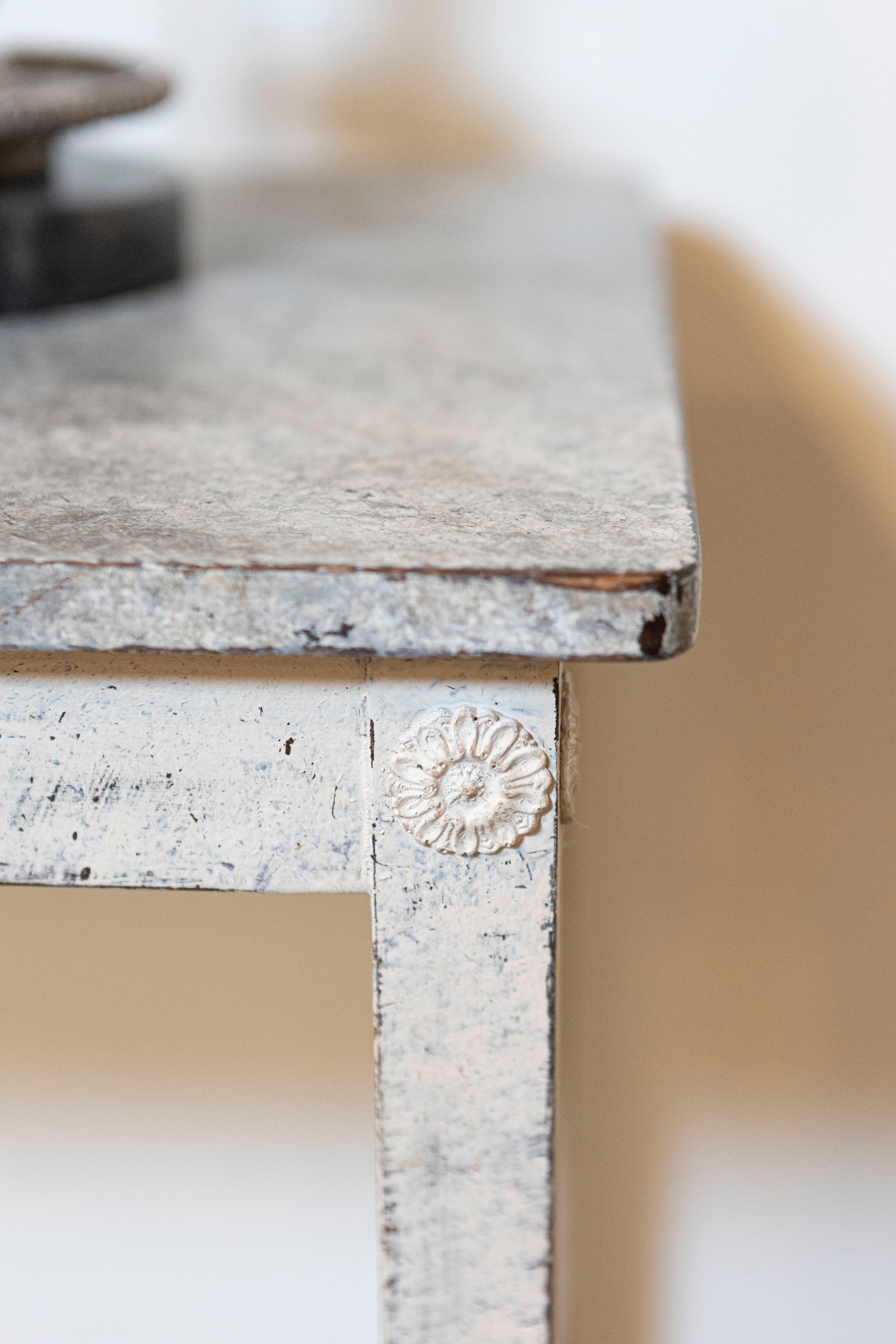 Swedish 19th Century Painted Side Table with Marbleized Top and In-Curving Shelf 4
