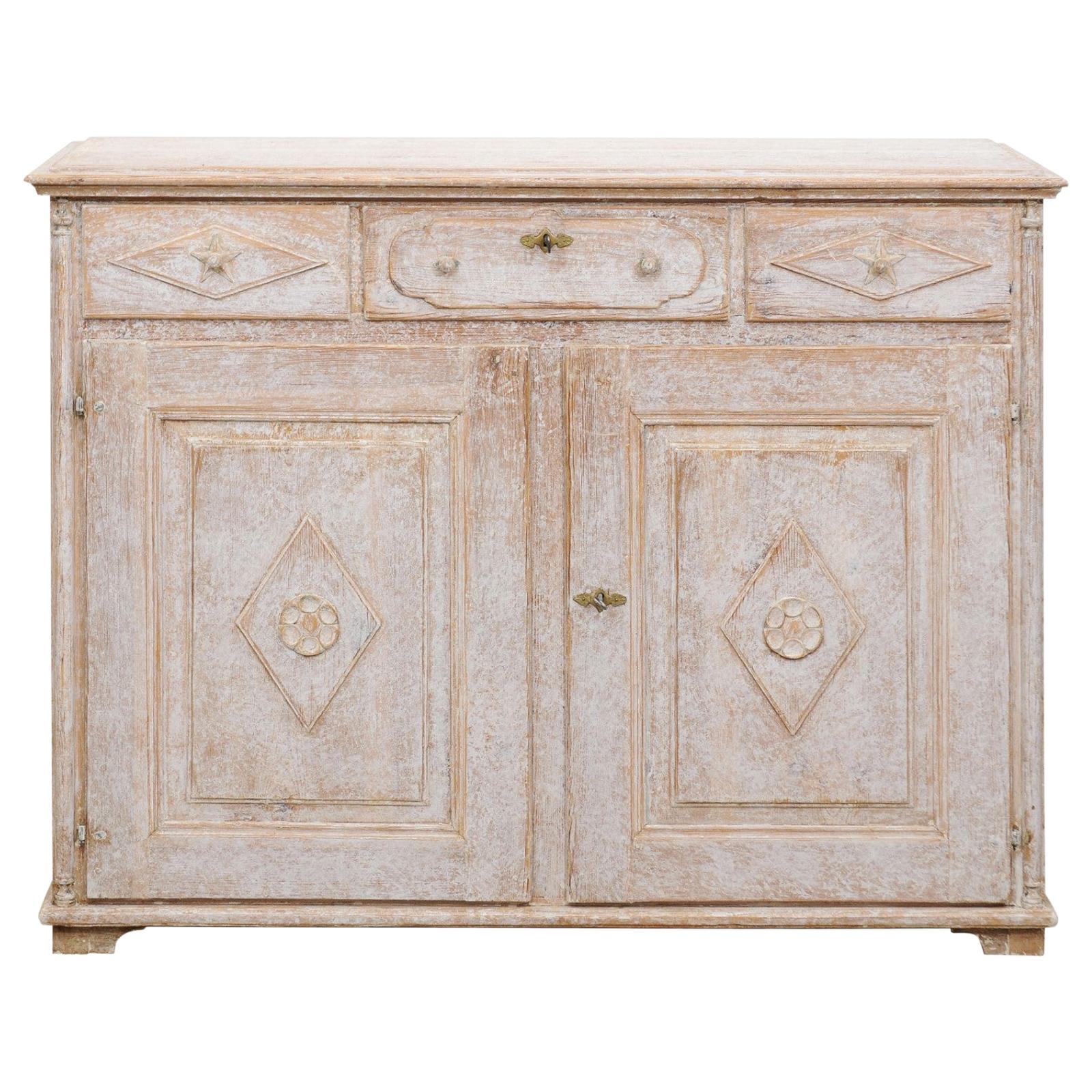 Swedish 19th Century Painted Sideboard with Doors, Drawers and Diamond Motifs