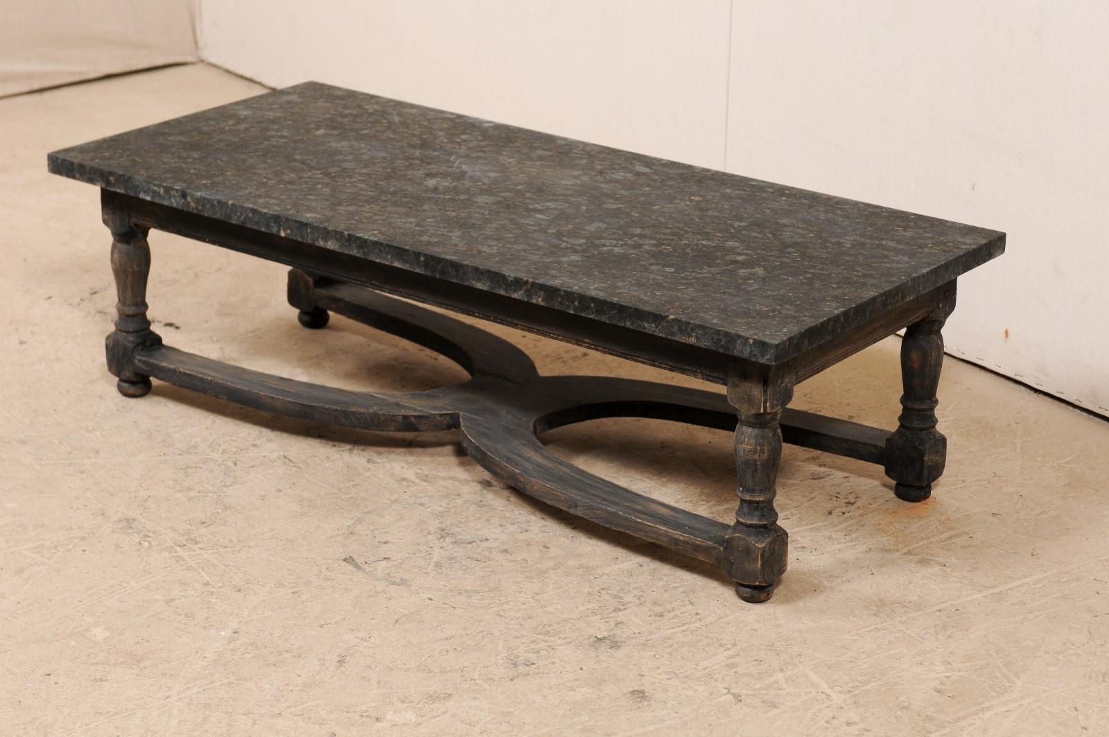 Carved Swedish 19th Century Painted Wood Coffee Table with Granite Top