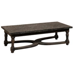 Antique Swedish 19th Century Painted Wood Coffee Table with Granite Top