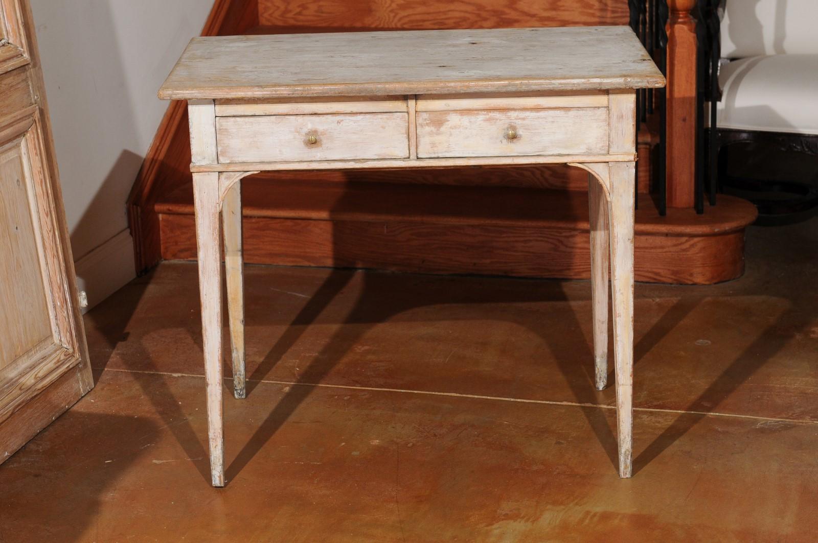Swedish 19th Century Painted Wood Desk with Two Drawers and Tapered Legs 8