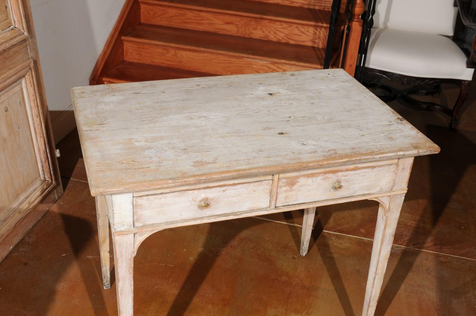 Swedish 19th Century Painted Wood Desk with Two Drawers and Tapered Legs 1