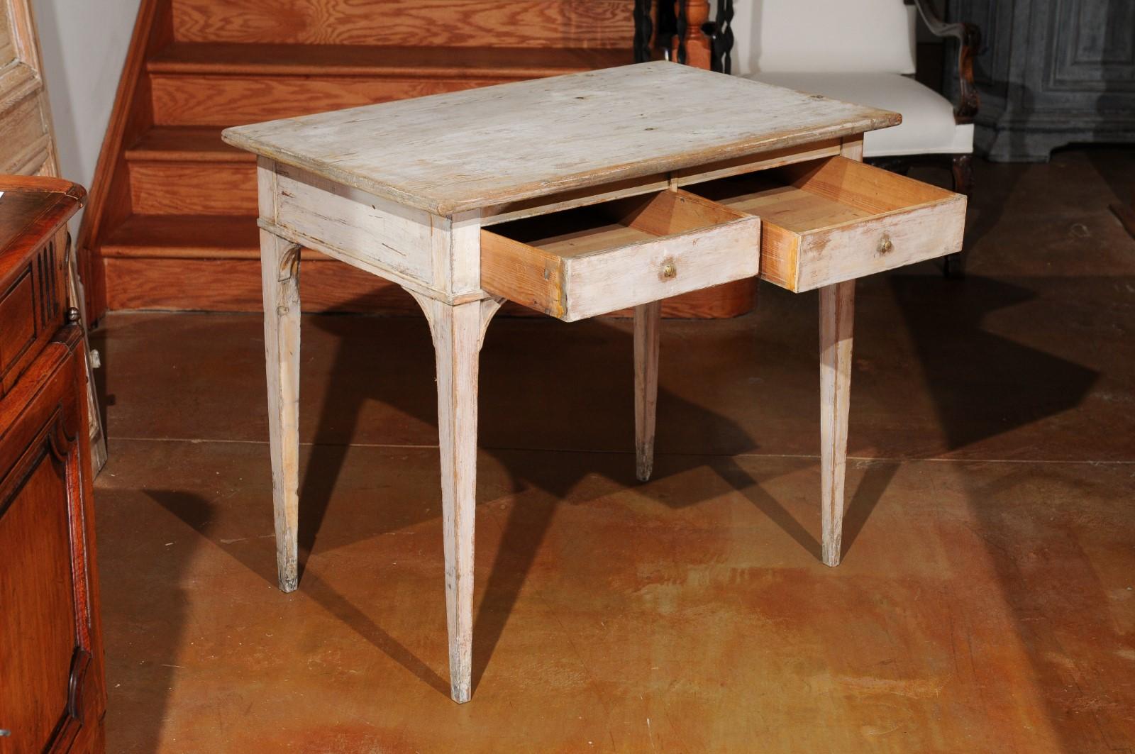 Swedish 19th Century Painted Wood Desk with Two Drawers and Tapered Legs 2