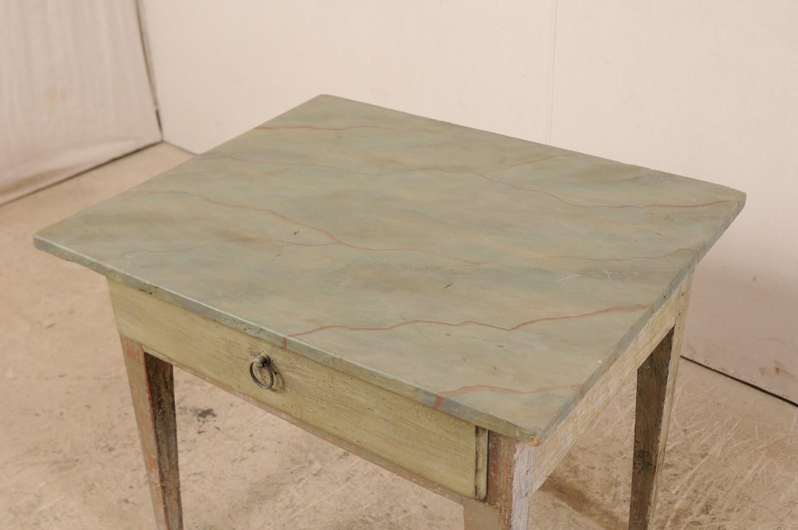 Gustavian Swedish 19th Century Painted Wood Table with Faux Marble Top For Sale