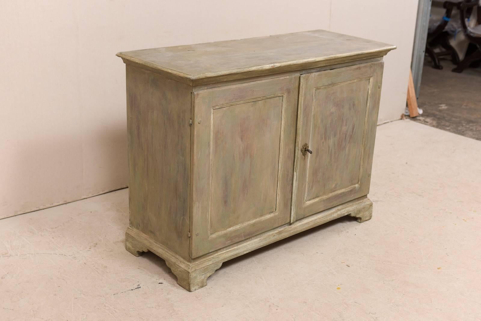 Carved Swedish 19th Century Painted Wood Two-Door Buffet Cabinet in Soft Grey Tones