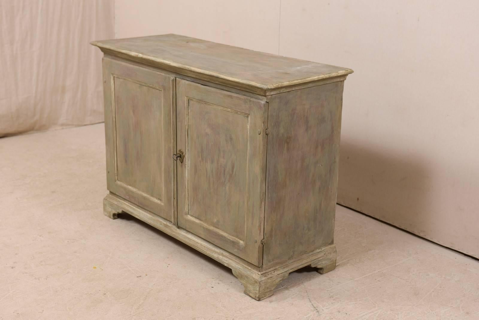 Swedish 19th Century Painted Wood Two-Door Buffet Cabinet in Soft Grey Tones In Good Condition In Atlanta, GA