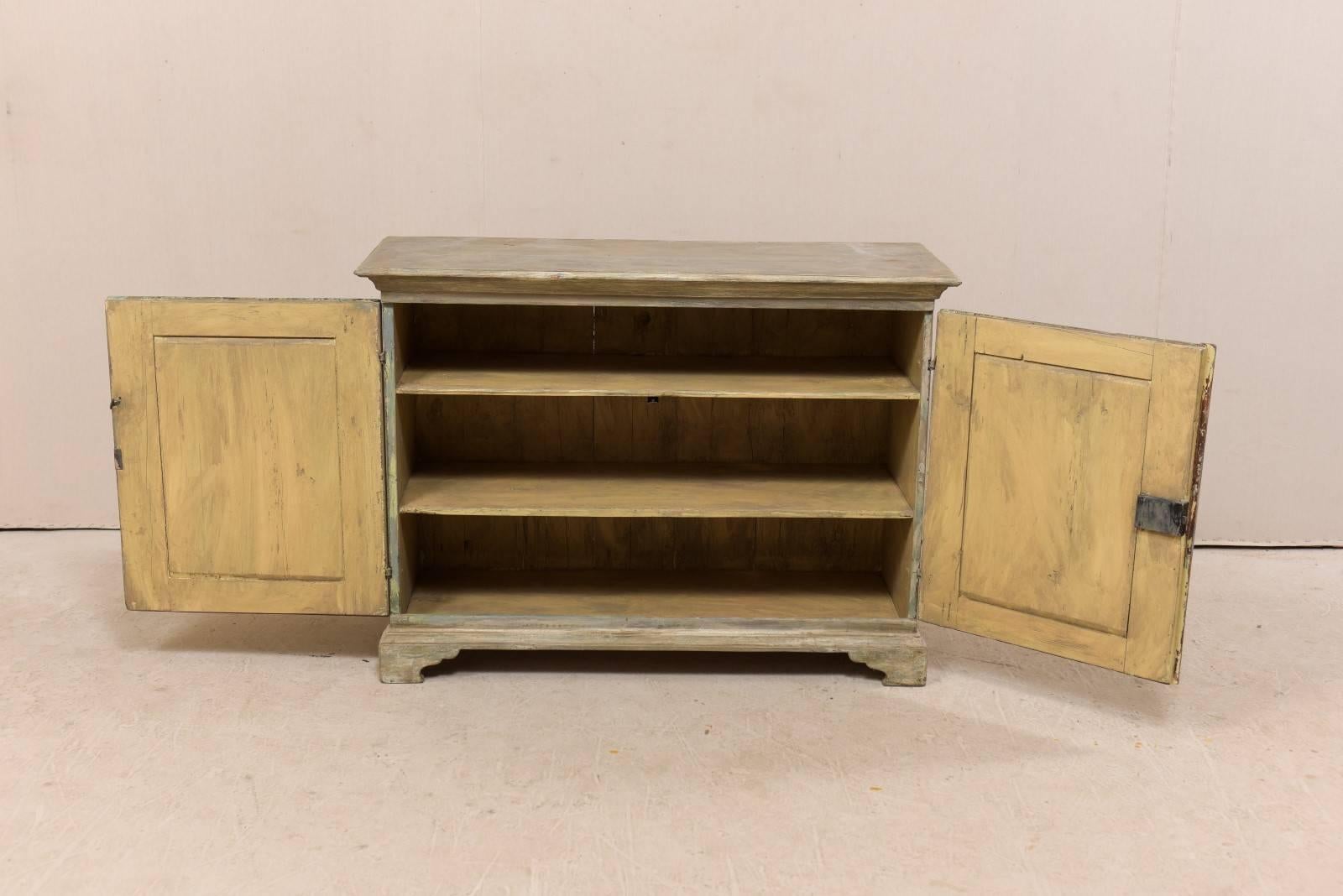 Metal Swedish 19th Century Painted Wood Two-Door Buffet Cabinet in Soft Grey Tones