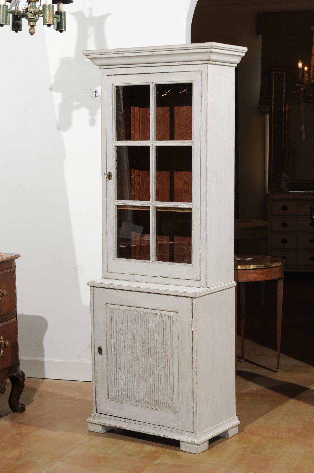 Swedish 19th Century Painted Wood Two-Part Vitrine Cabinet with Glass Door 9