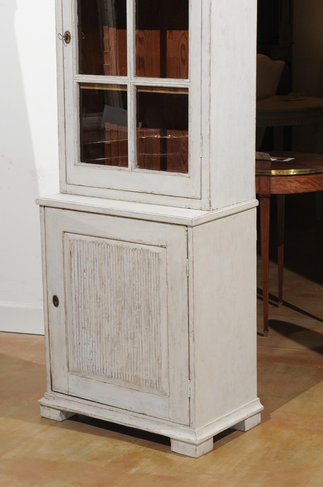 Swedish 19th Century Painted Wood Two-Part Vitrine Cabinet with Glass Door 10