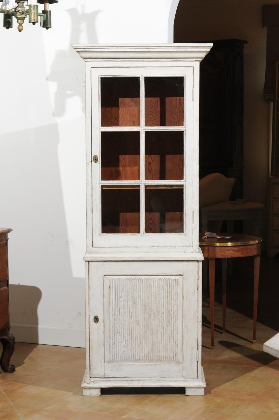 Swedish 19th Century Painted Wood Two-Part Vitrine Cabinet with Glass Door 11