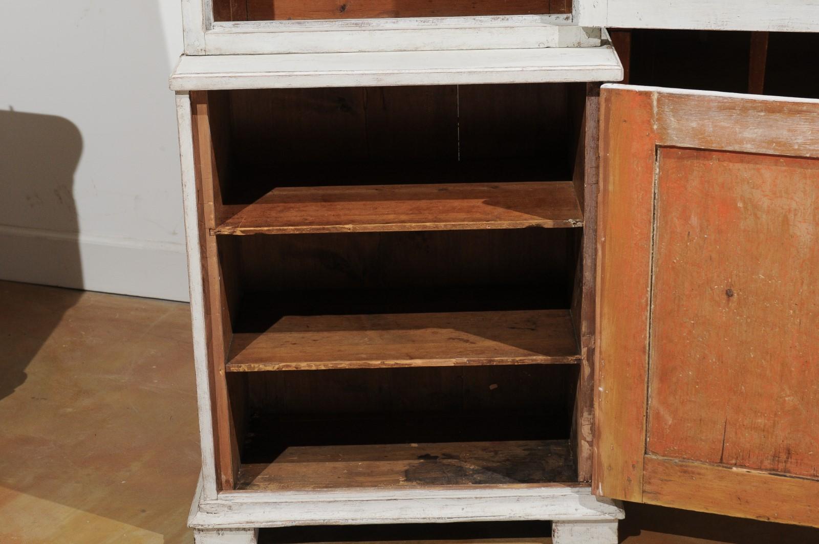 Swedish 19th Century Painted Wood Two-Part Vitrine Cabinet with Glass Door In Good Condition In Atlanta, GA