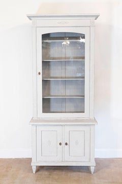 Swedish 19th Century Painted Wood Vitrine Cabinet with Glass Door and Rosettes