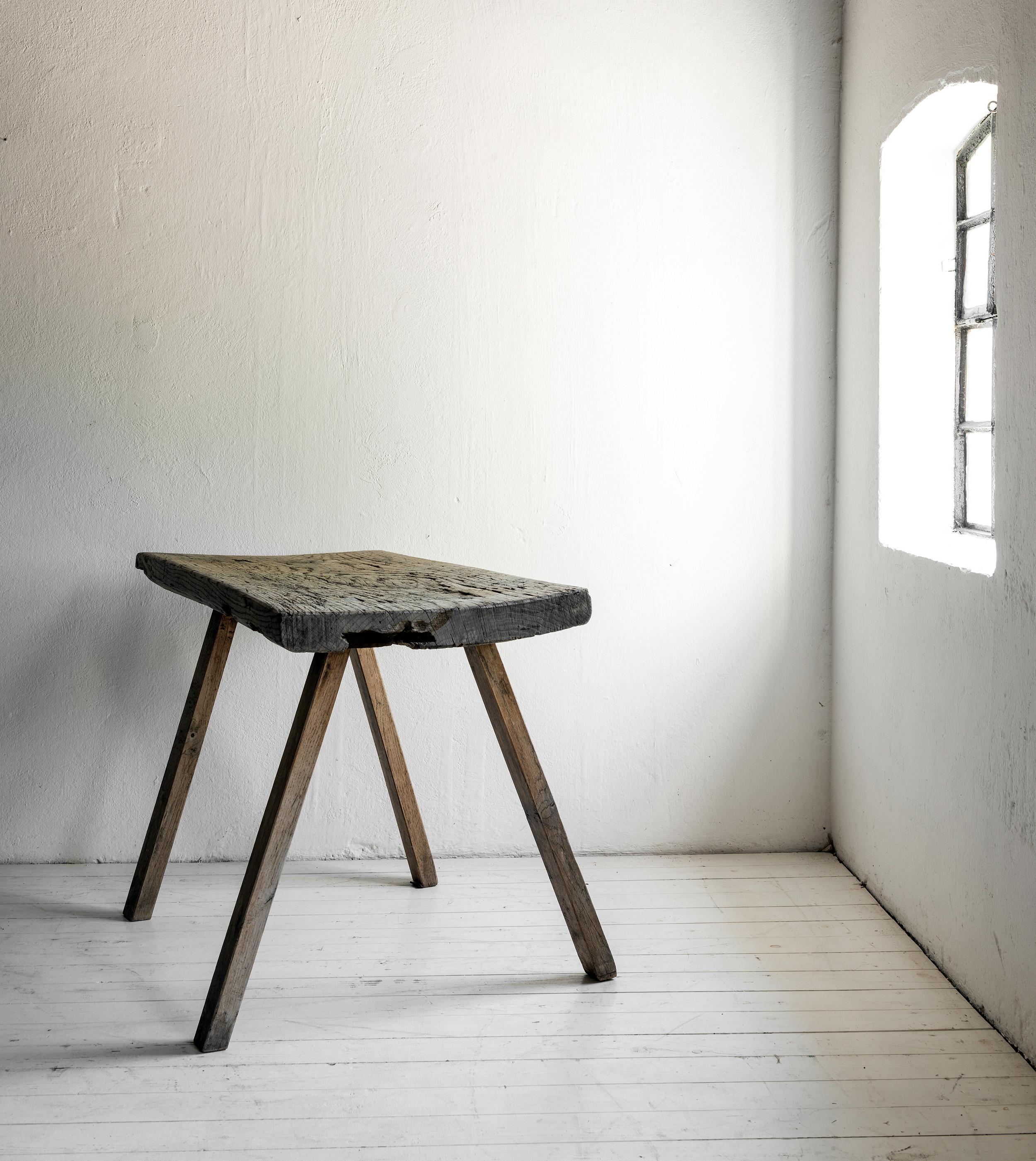 Oak Swedish 19th Century Primitive Minimalistic Table, Beautiful Patina
