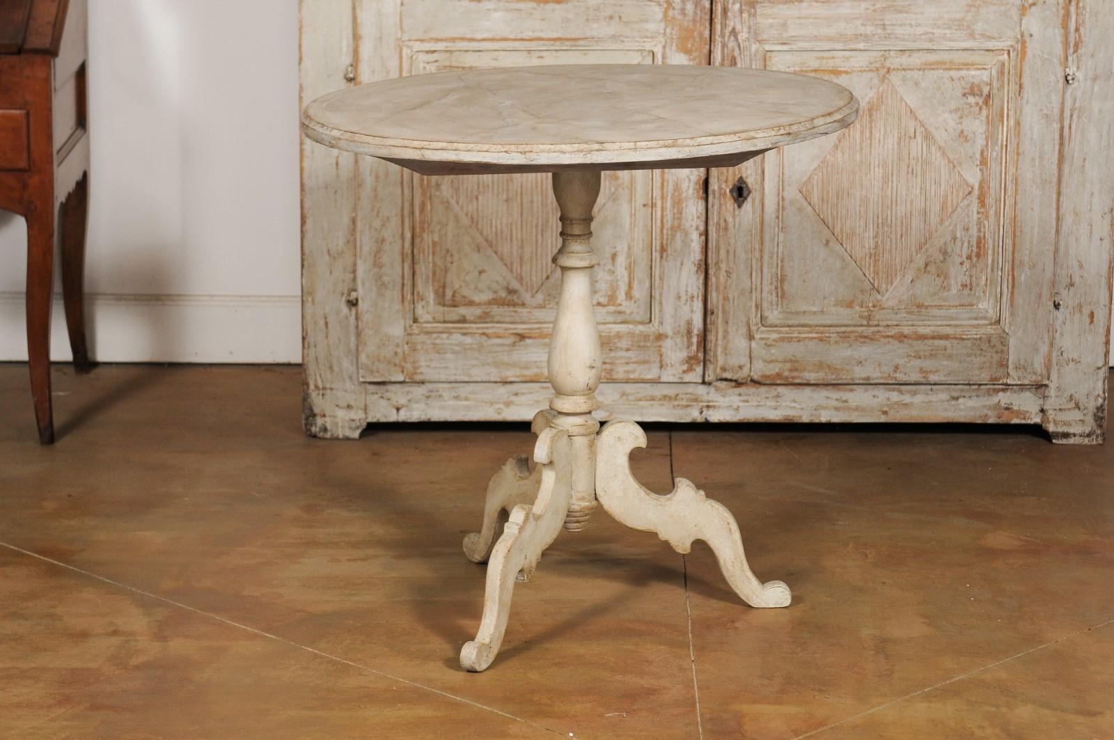 Swedish 19th Century Rococo Style Painted Tripod Table with Faux Marble Tilt-Top 5