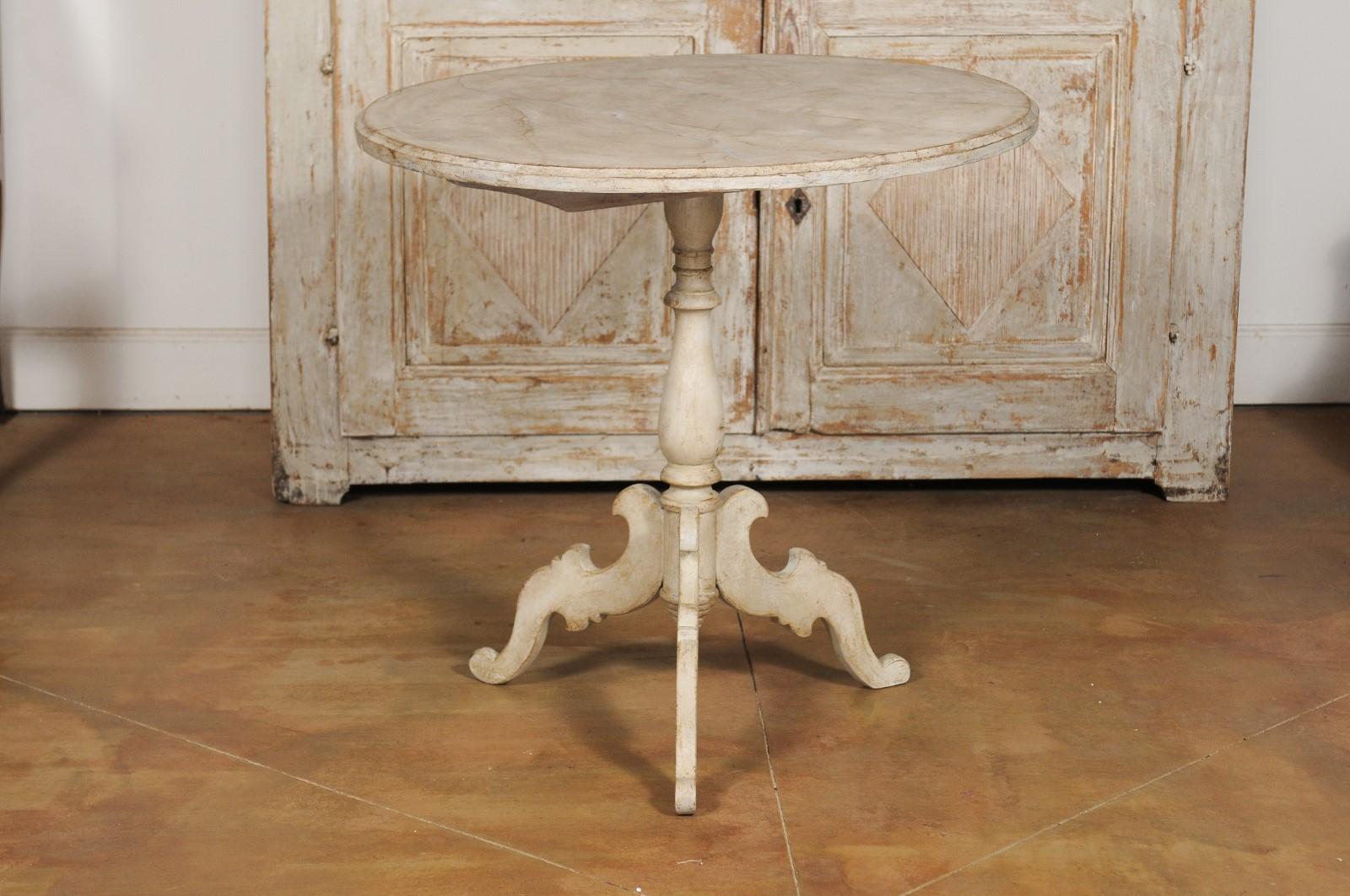 Swedish 19th Century Rococo Style Painted Tripod Table with Faux Marble Tilt-Top 6