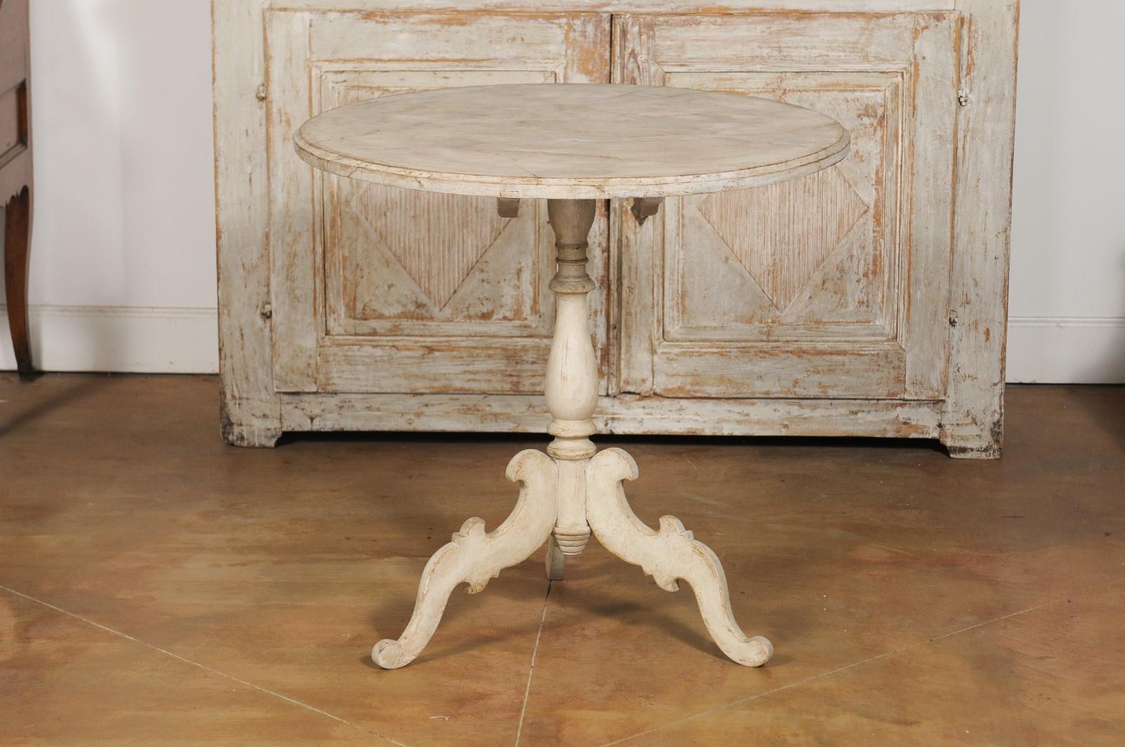 Swedish 19th Century Rococo Style Painted Tripod Table with Faux Marble Tilt-Top 7