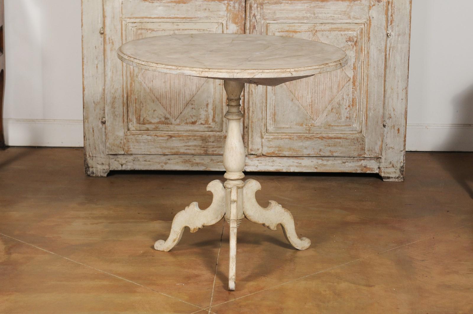 Swedish 19th Century Rococo Style Painted Tripod Table with Faux Marble Tilt-Top 8