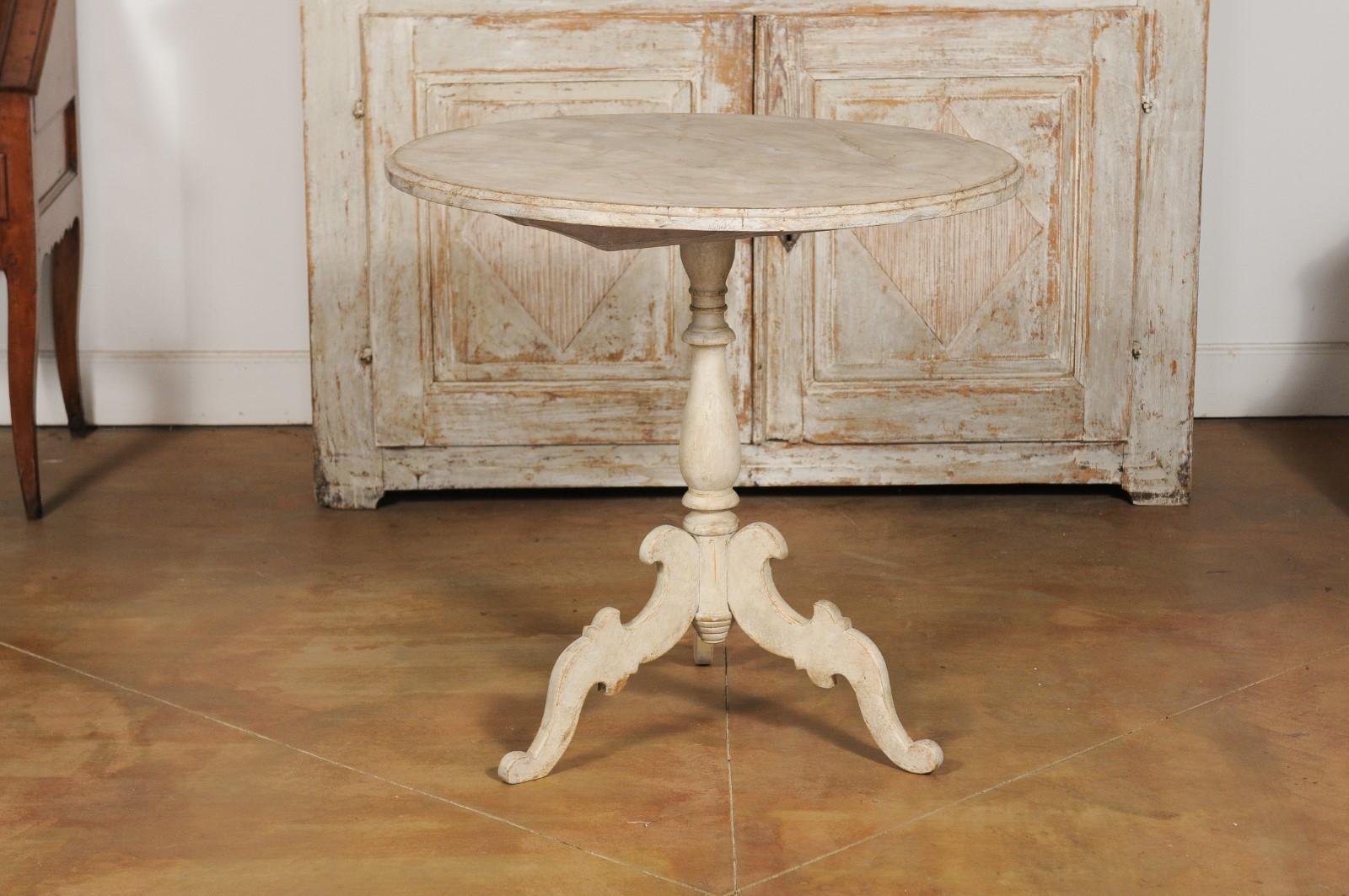 Swedish 19th Century Rococo Style Painted Tripod Table with Faux Marble Tilt-Top 9