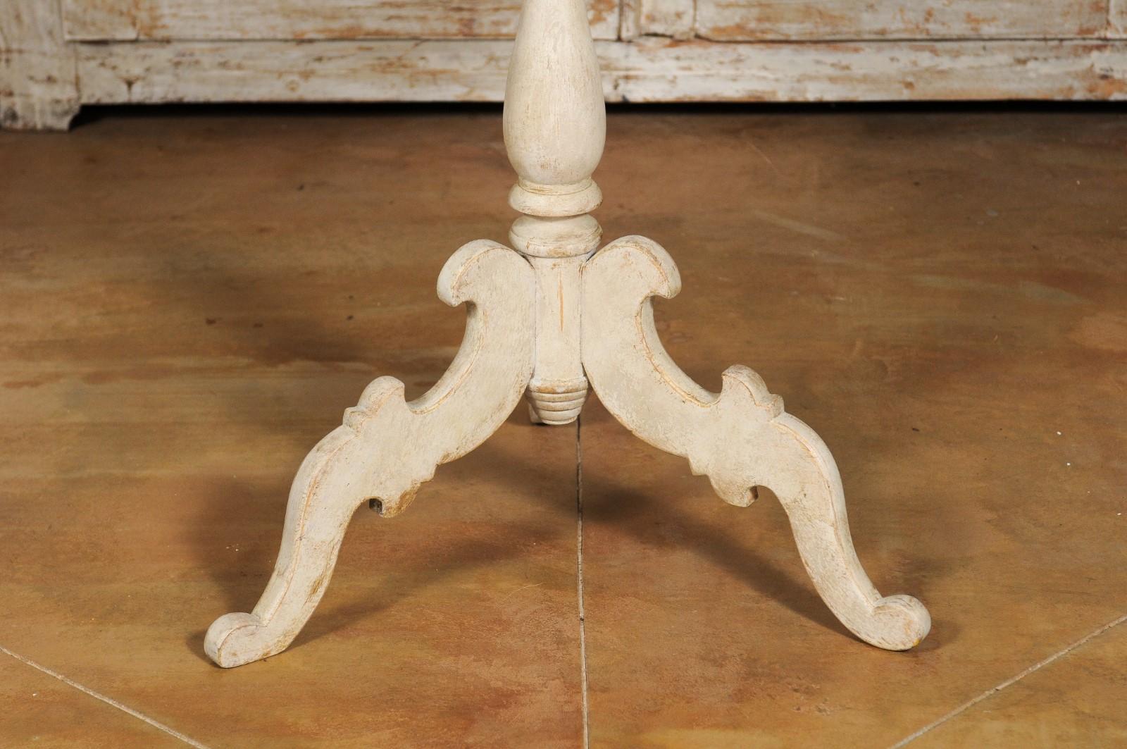 Swedish 19th Century Rococo Style Painted Tripod Table with Faux Marble Tilt-Top 10