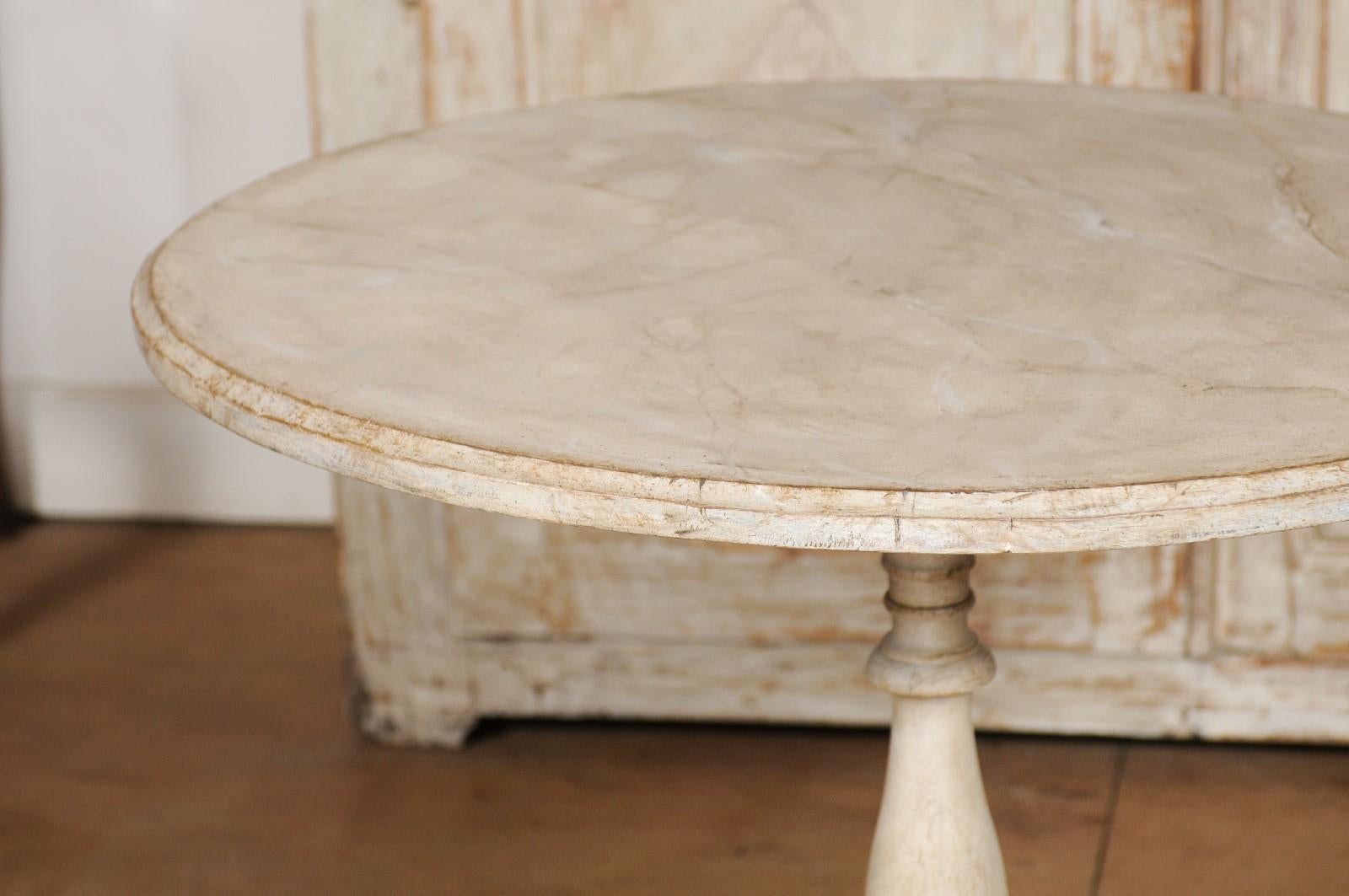 Swedish 19th Century Rococo Style Painted Tripod Table with Faux Marble Tilt-Top 11