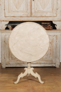 Swedish 19th Century Rococo Style Painted Tripod Table with Faux Marble Tilt-Top