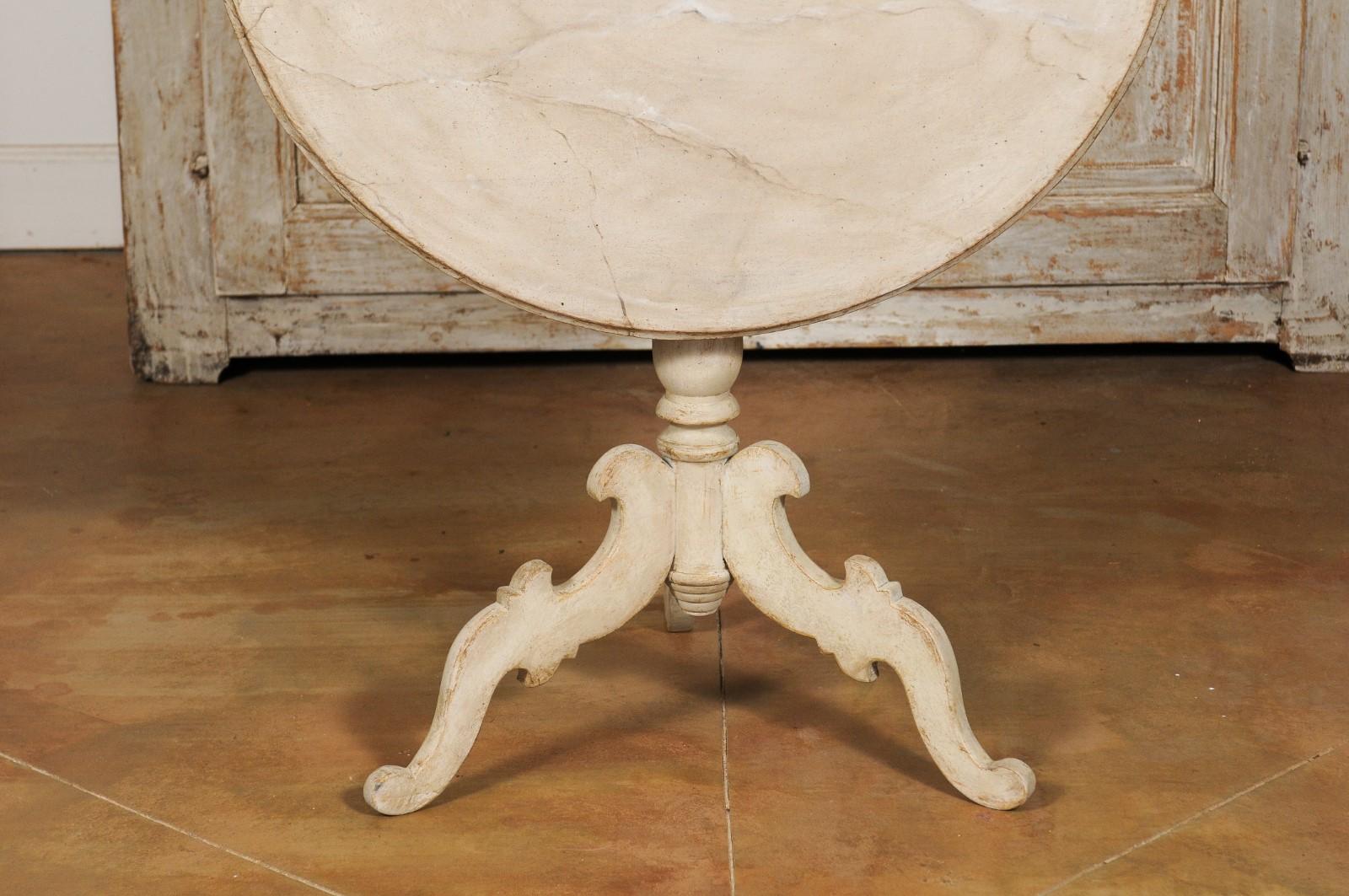 Swedish 19th Century Rococo Style Painted Tripod Table with Faux Marble Tilt-Top In Good Condition In Atlanta, GA