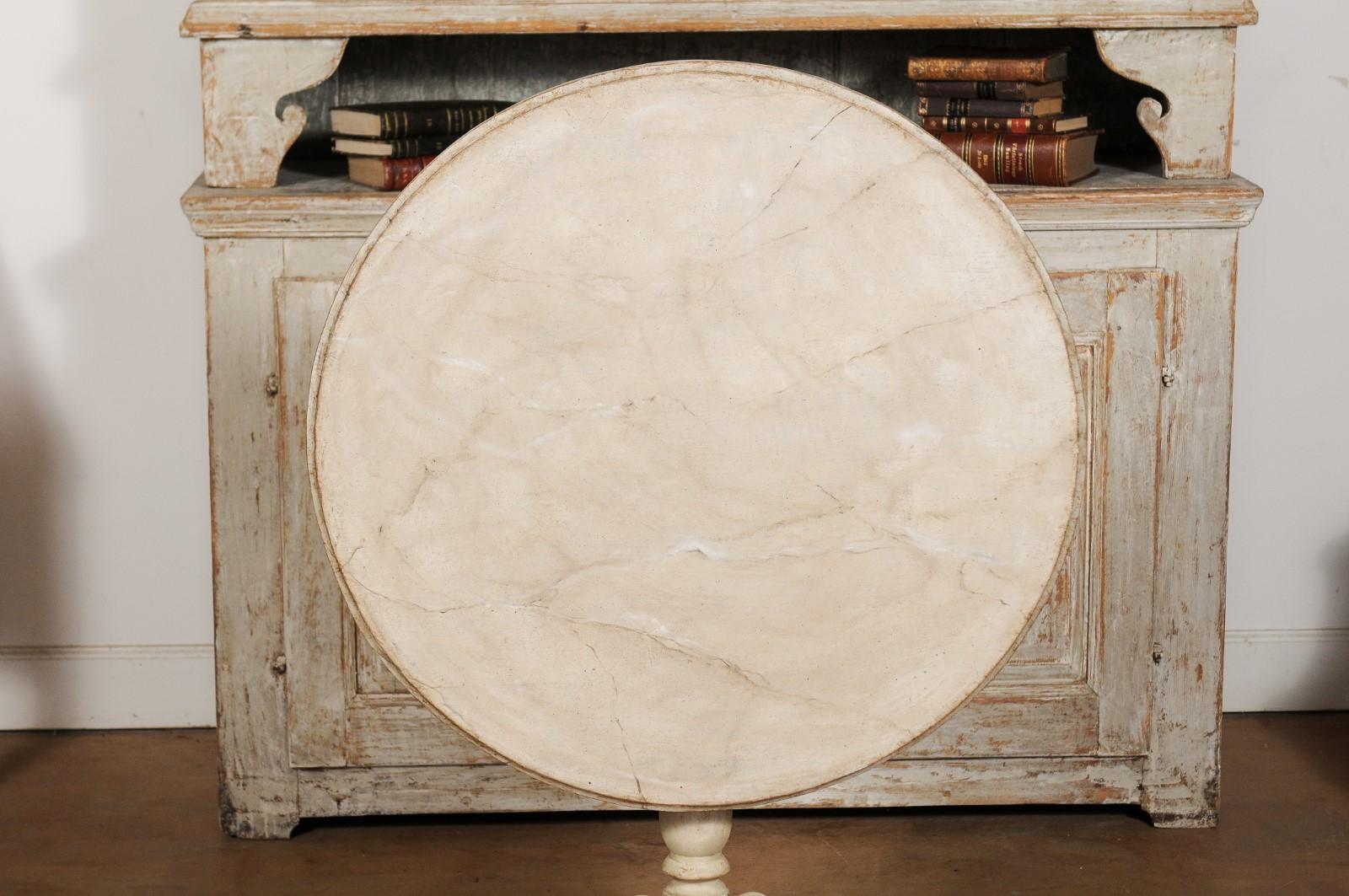 Wood Swedish 19th Century Rococo Style Painted Tripod Table with Faux Marble Tilt-Top