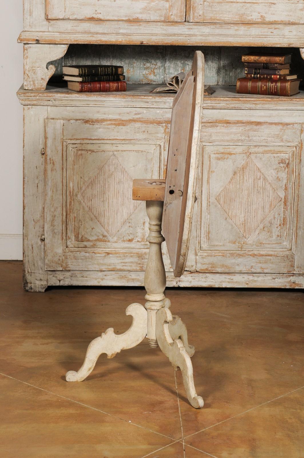 Swedish 19th Century Rococo Style Painted Tripod Table with Faux Marble Tilt-Top 1