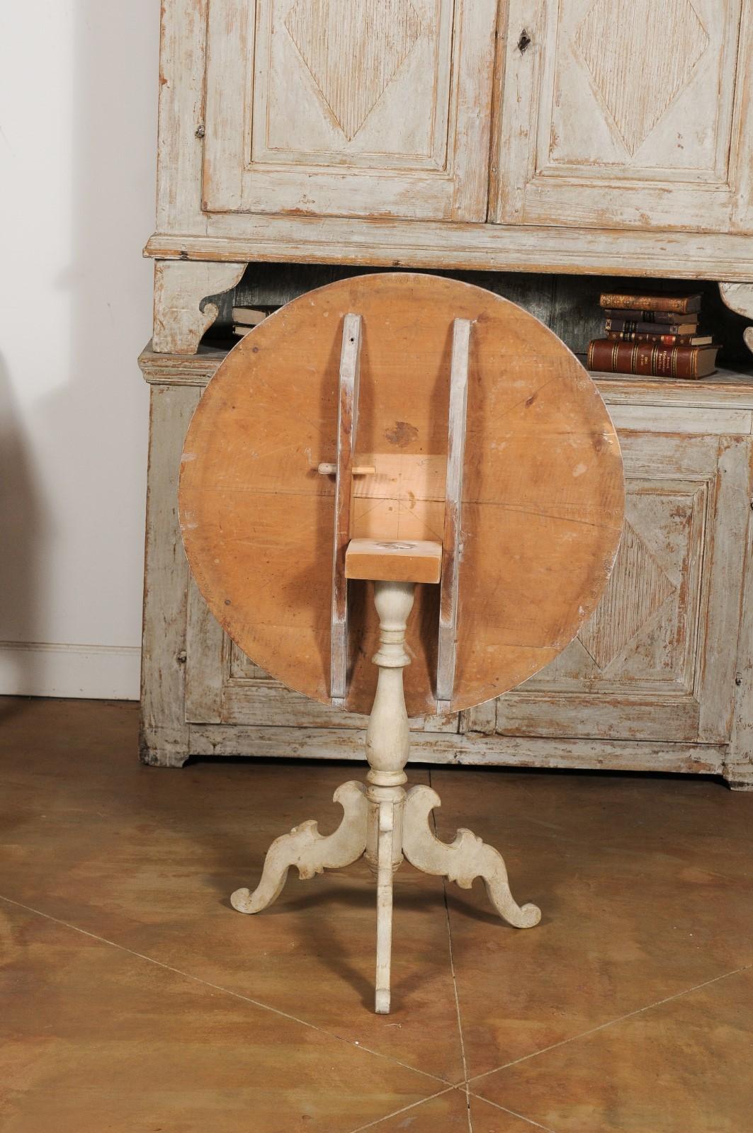 Swedish 19th Century Rococo Style Painted Tripod Table with Faux Marble Tilt-Top 2