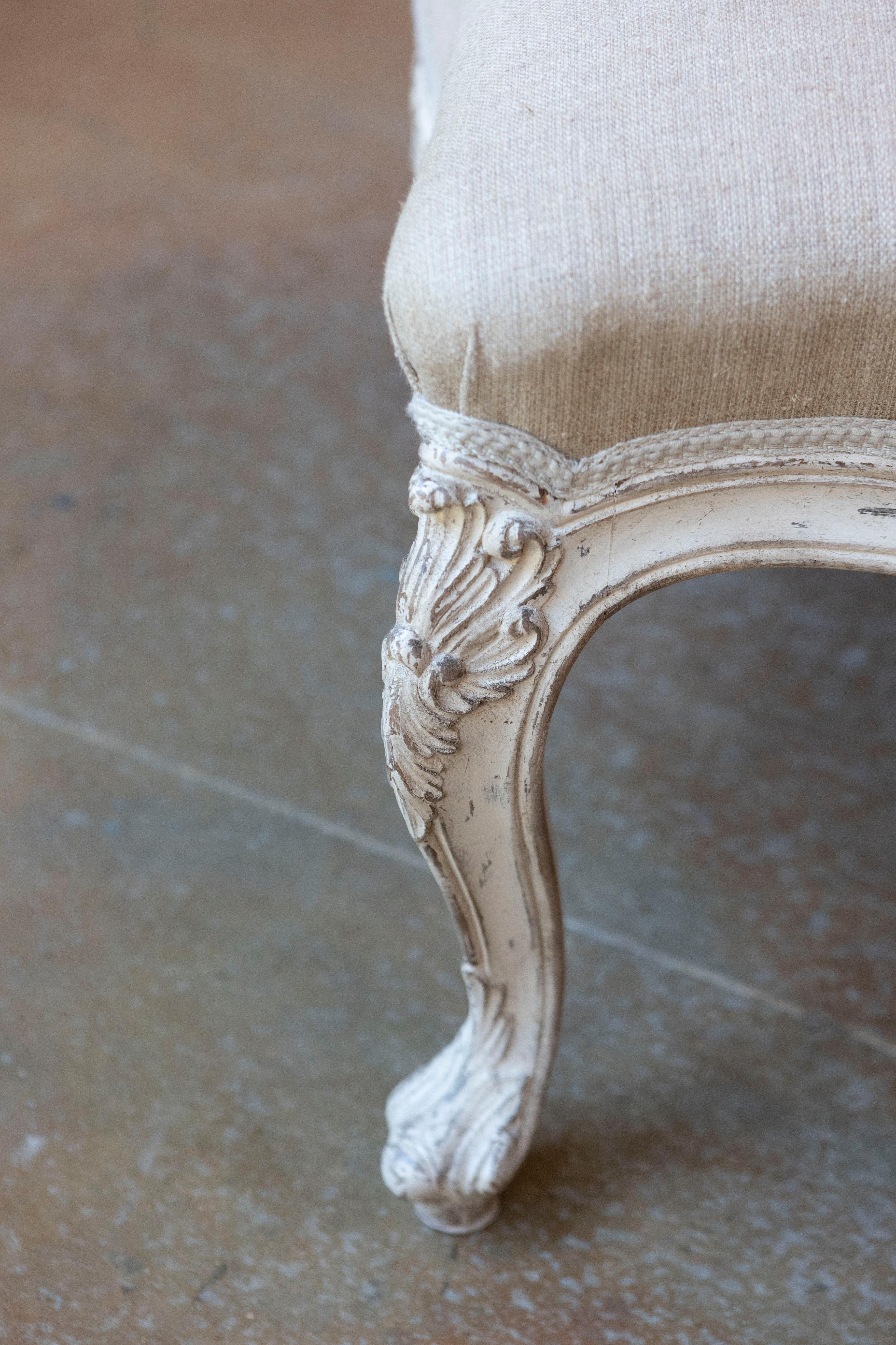 Swedish 19th Century Rococo Style Painted Upholstered Stool with Carved Shells For Sale 1