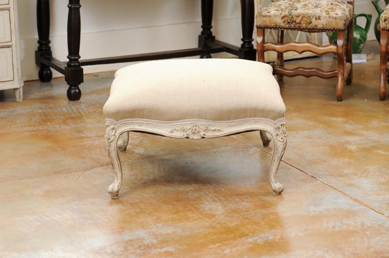 Swedish 19th Century Rococo Style Painted Upholstered Stool with Carved Shells For Sale 4