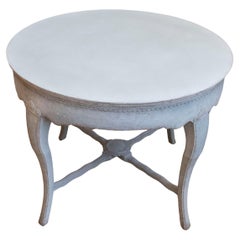 Swedish 19th Century Round Top Table with Carved Cabriole Legs and Stretcher
