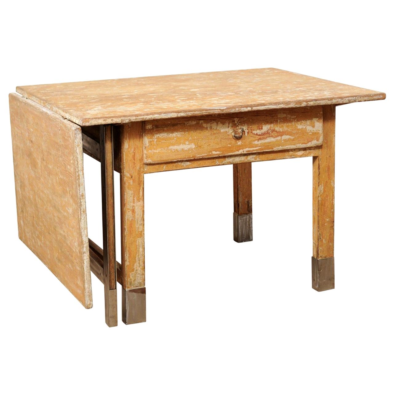 Swedish 19th C. Drop-Leaf & Gate-Leg Table w/New Modern Feet- Great for Kitchen! For Sale