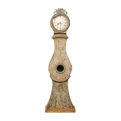 Swedish 19th Century Tall Floor Clock with Carved Crest