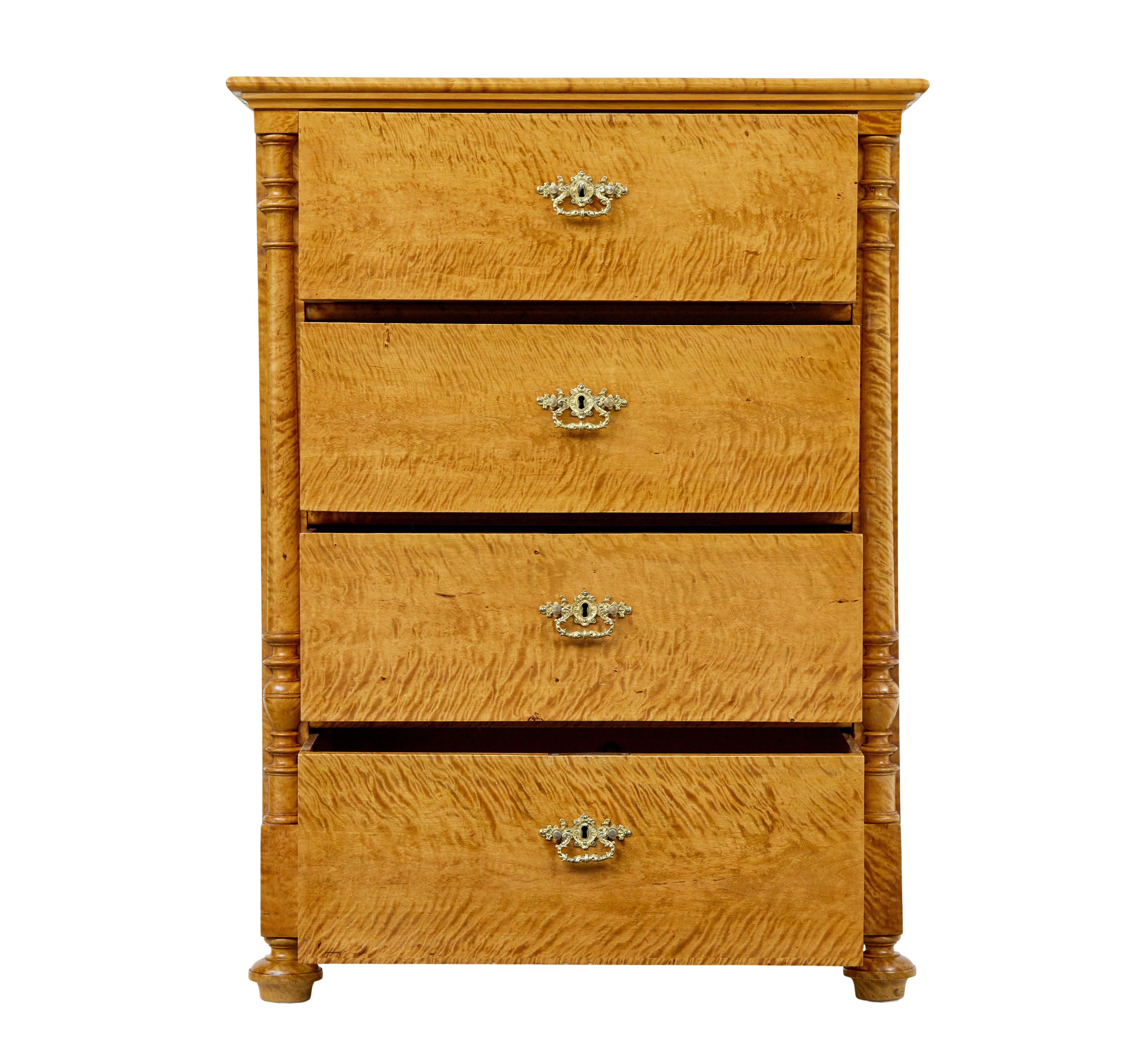 Empire Swedish 19th century tiger birch chest of drawers For Sale