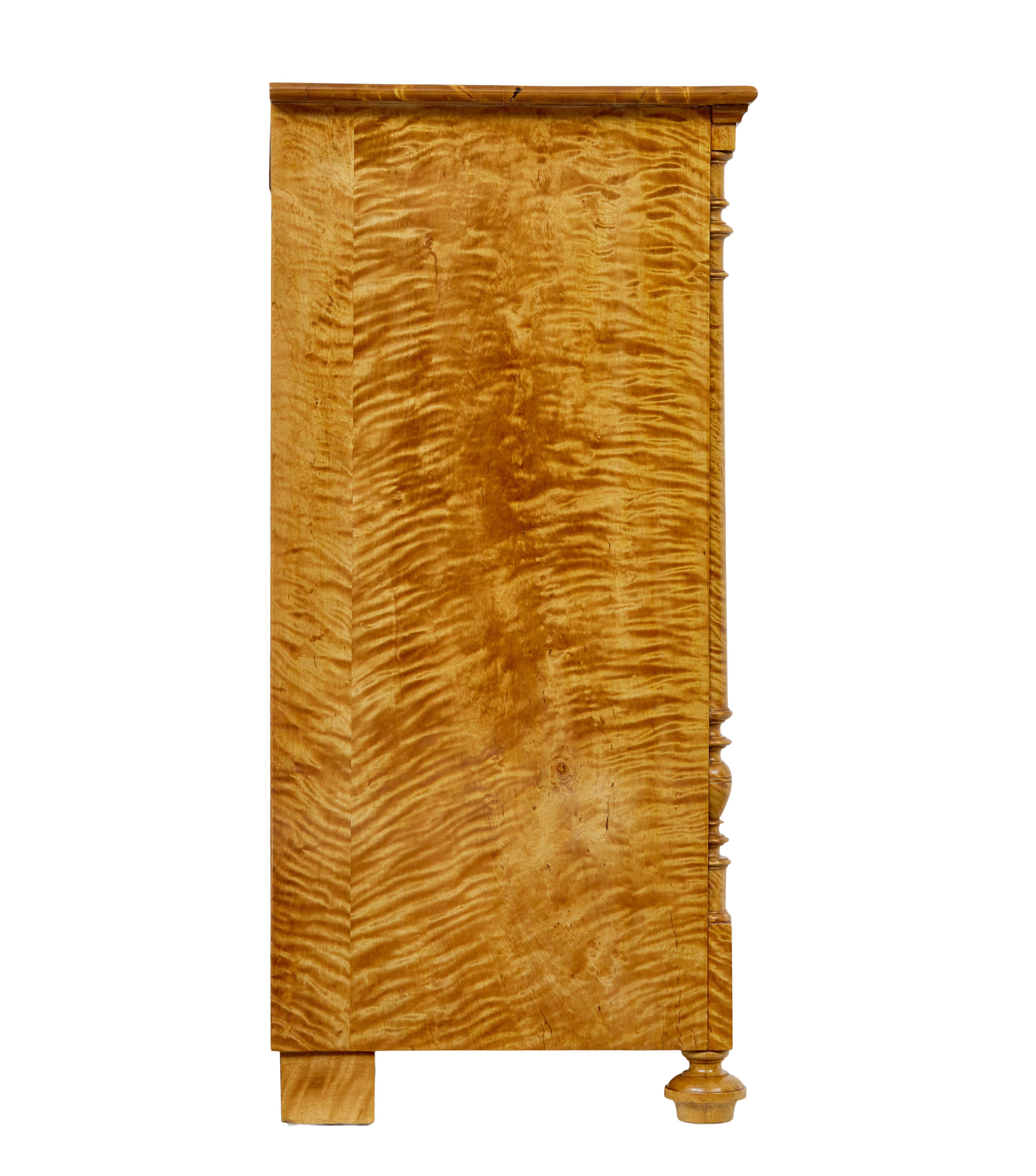 19th Century Swedish 19th century tiger birch chest of drawers For Sale