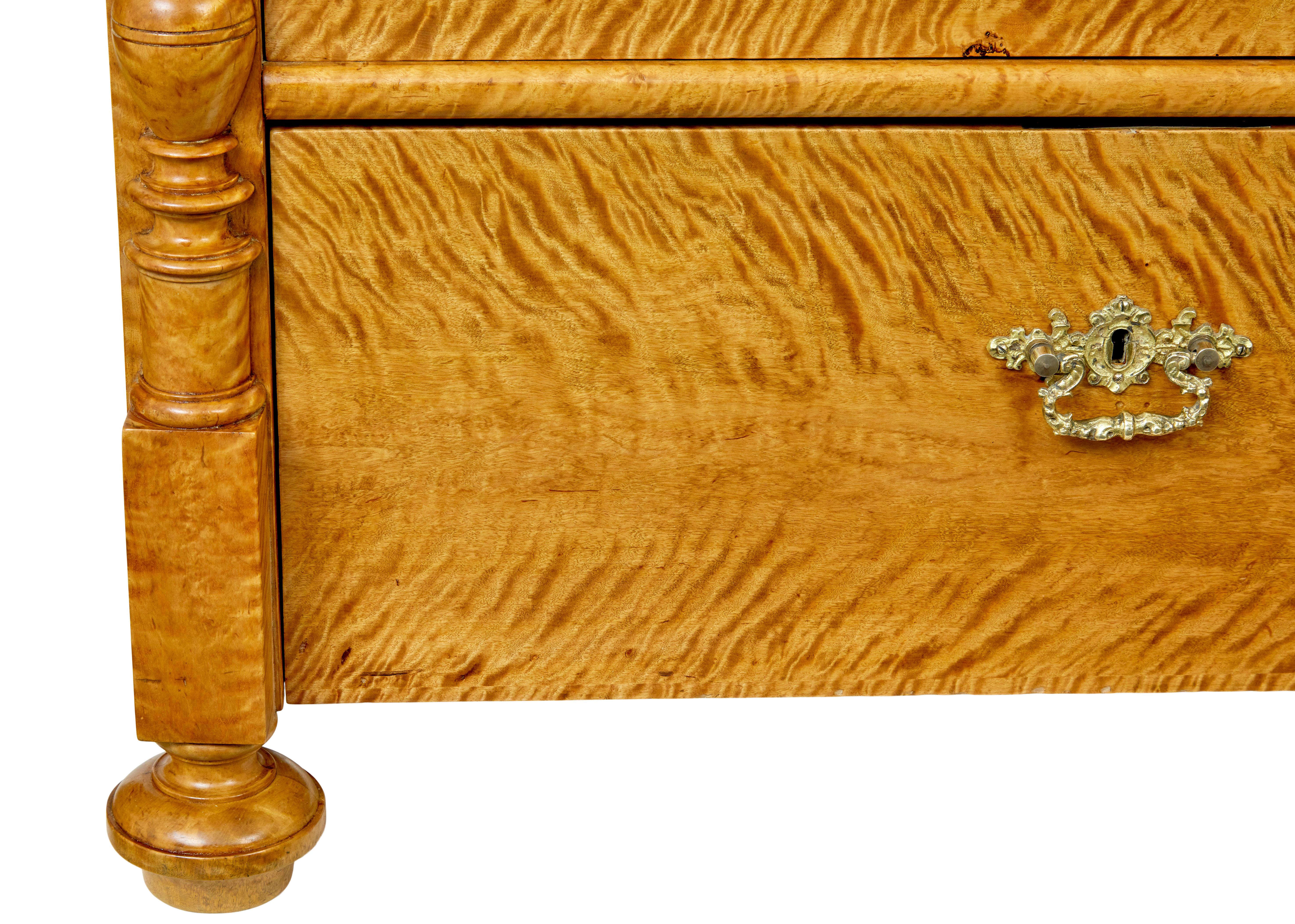 Swedish 19th century tiger birch chest of drawers For Sale 1