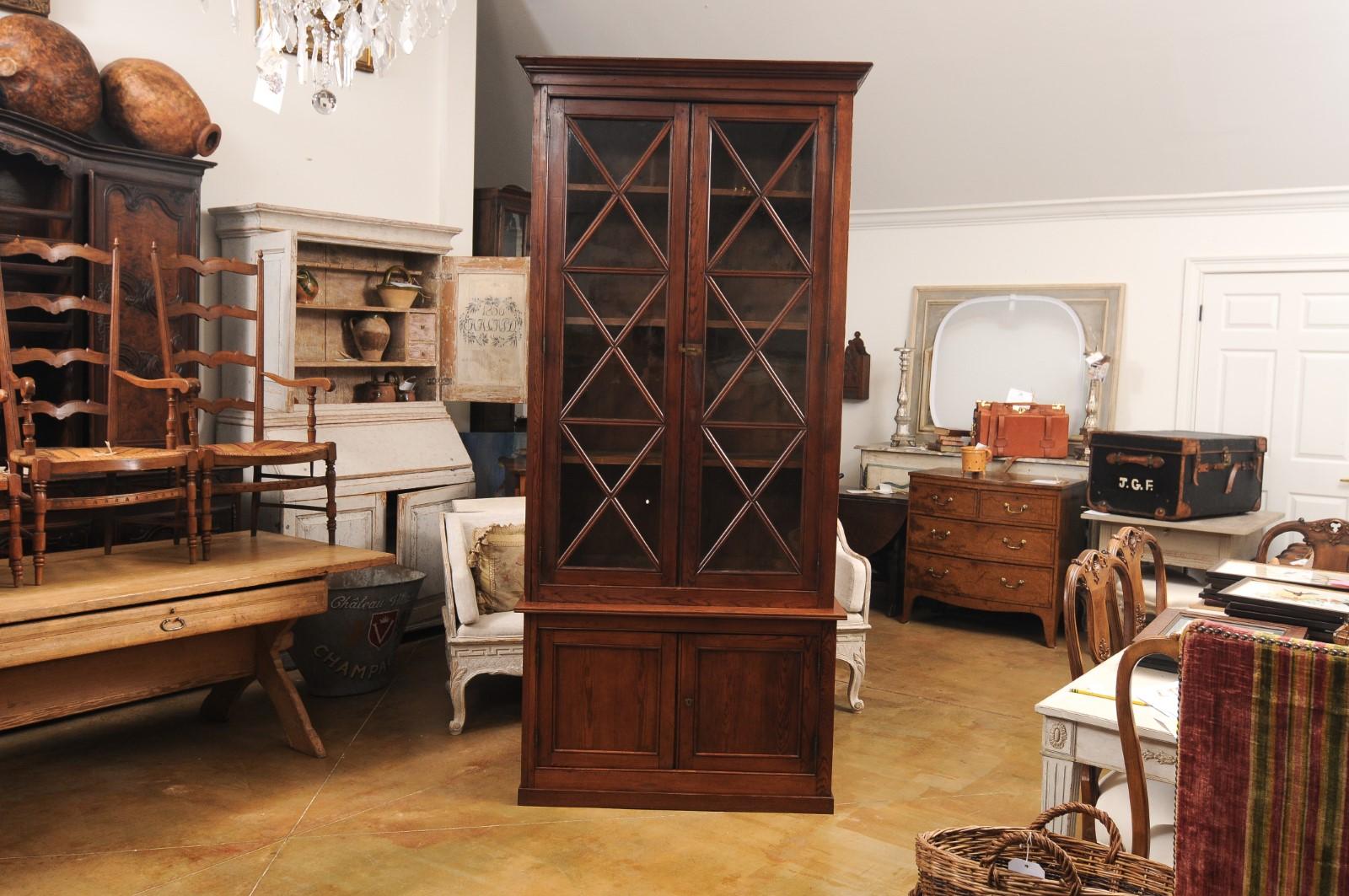 Swedish 19th Century Two-Part Glass and Walnut Doors Vitrine with X-Form Motifs For Sale 6