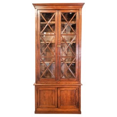 Antique Swedish 19th Century Two-Part Glass and Walnut Doors Vitrine with X-Form Motifs