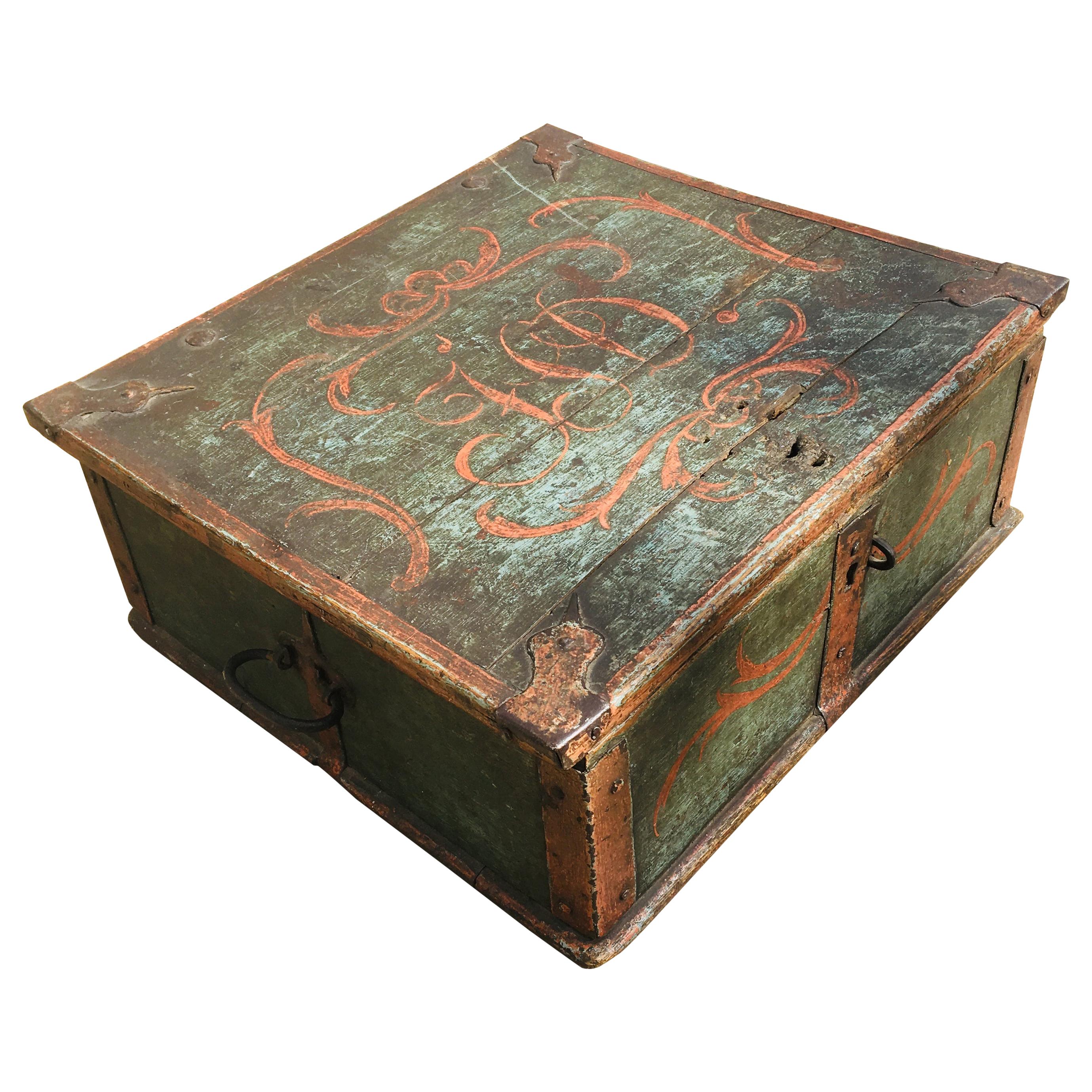 Swedish 19th Century Wooden Monogrammed and Dated Folk Art Box