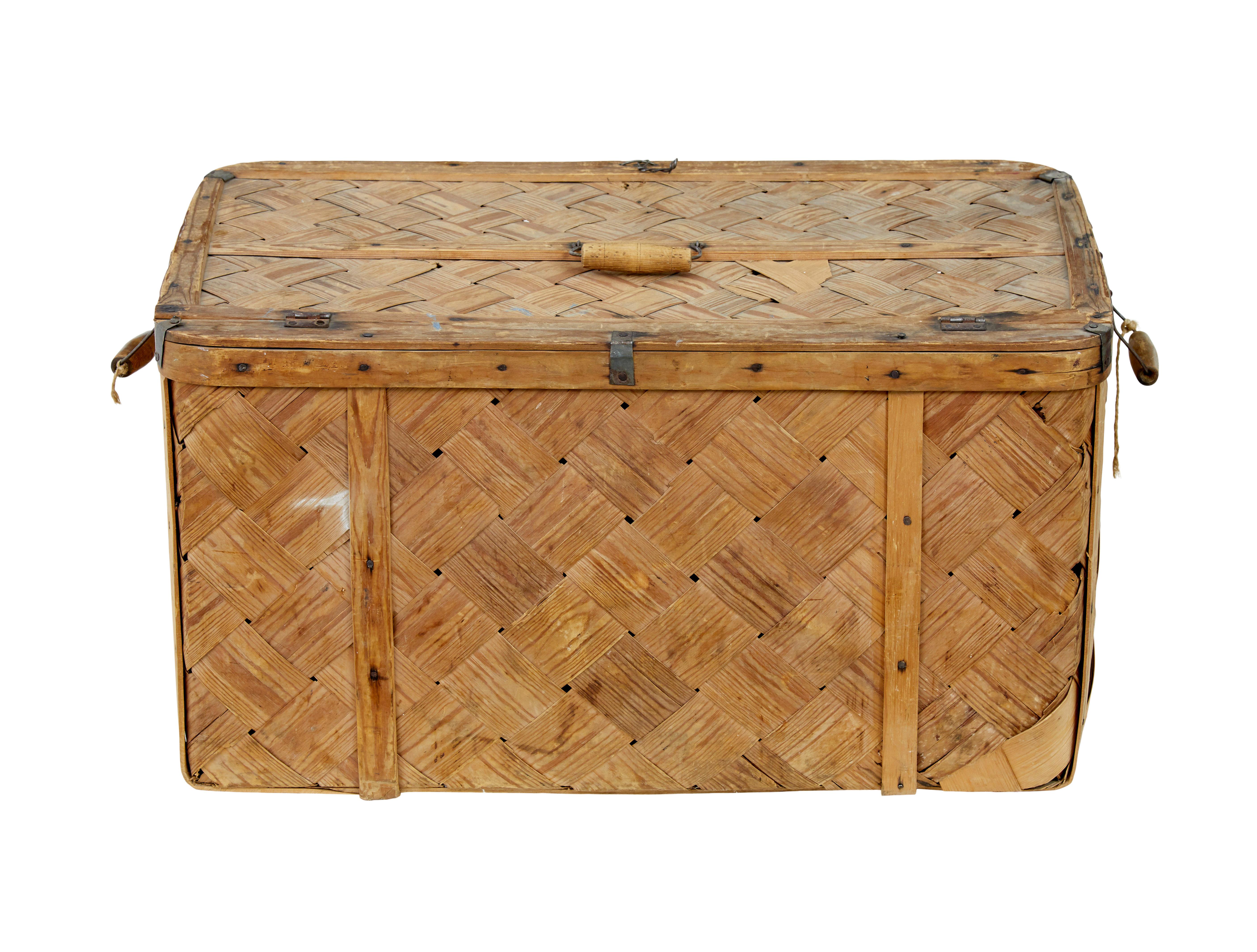 Pine Swedish 19th century woven pine basket For Sale