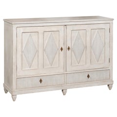 Swedish 20th Century Gustavian Style Painted Sideboard with Reeded Diamonds