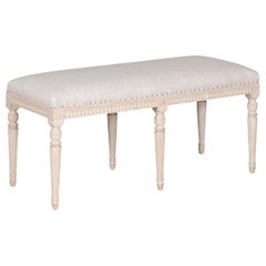 Swedish 20th Century Gustavian Style Painted Upholstered Bench with Fluted Legs
